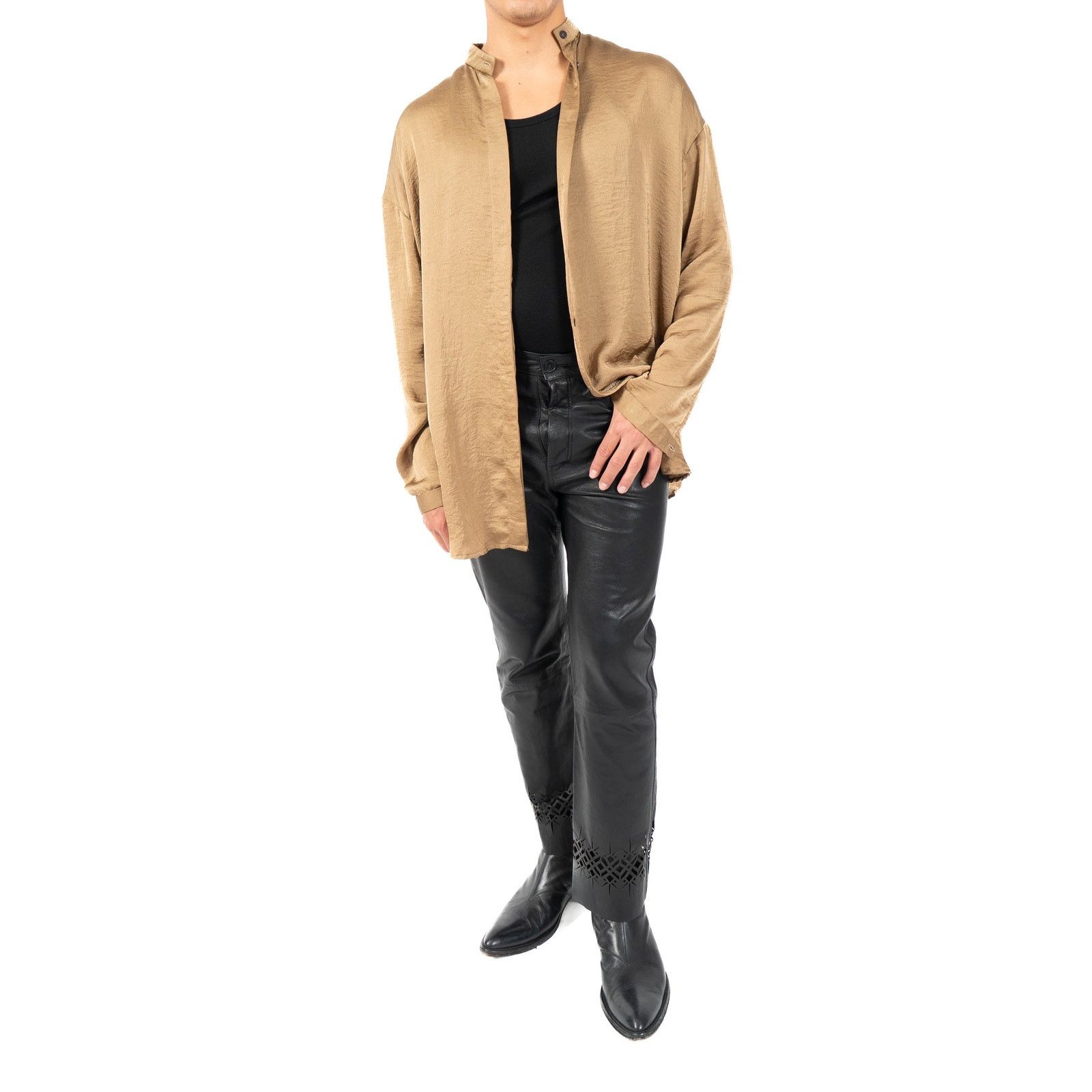 Haider Ackermann SS14 Oversized Mandarin Shirt in Gold-Beige Washed Silk Size US XS / EU 42 / 0 - 2 Thumbnail