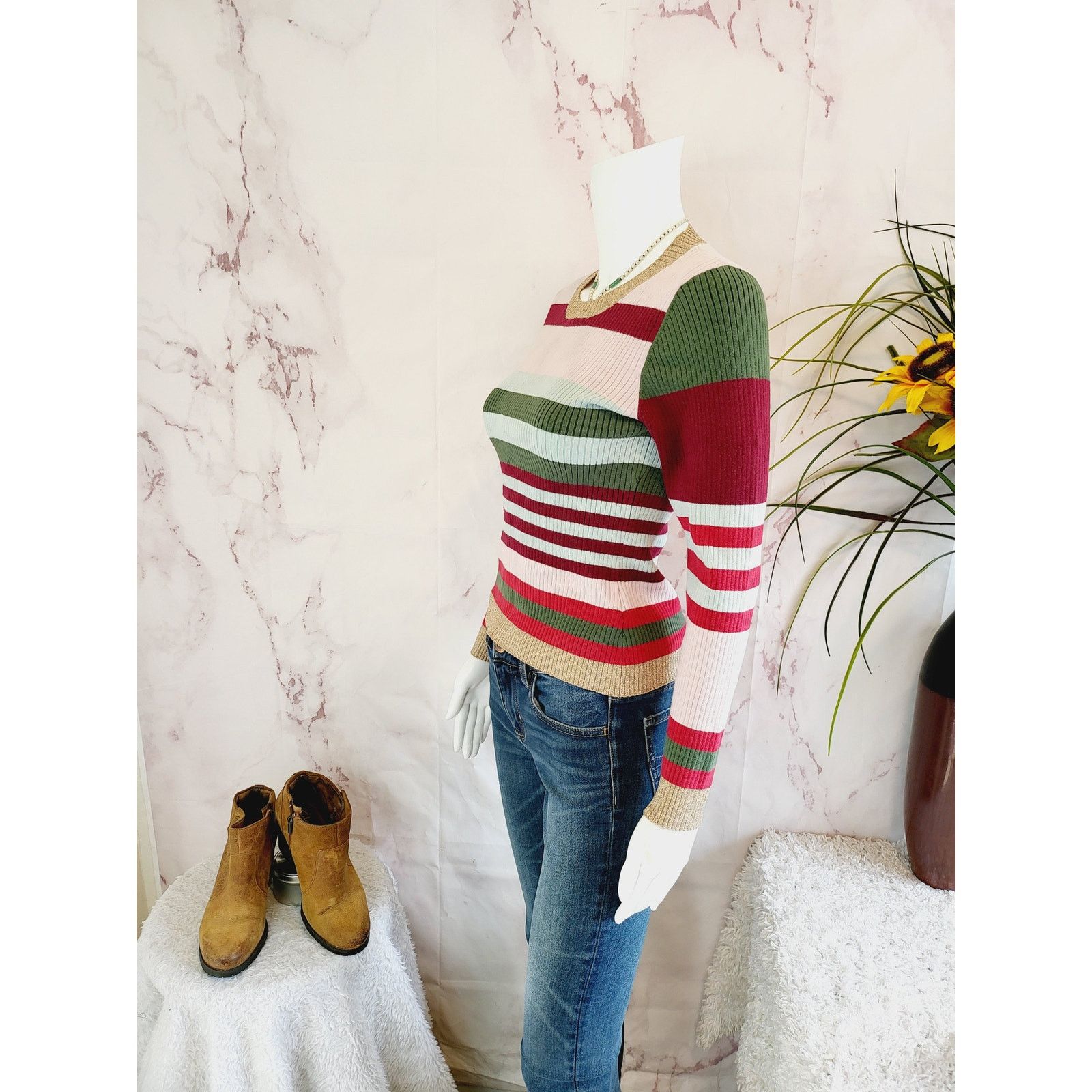 Parker Parker Long Sleeve Crew Neck Ribbed Striped Sweater Size S / US 4 / IT 40 - 3 Thumbnail