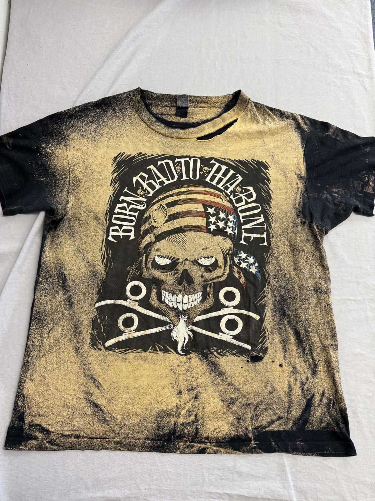 Designer Vintage 80s Biker Skull Tshirt Born Bad to Tha Bone Thrashed Size US XXL / EU 58 / 5 - 1 Thumbnail