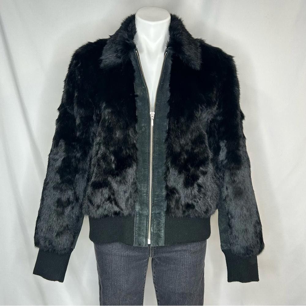 Other Mixit - Black 100% Rabbit Fur & Leather Bomber Jacket, XL Size XL / US 12-14 / IT 48-50 - 1 Thumbnail