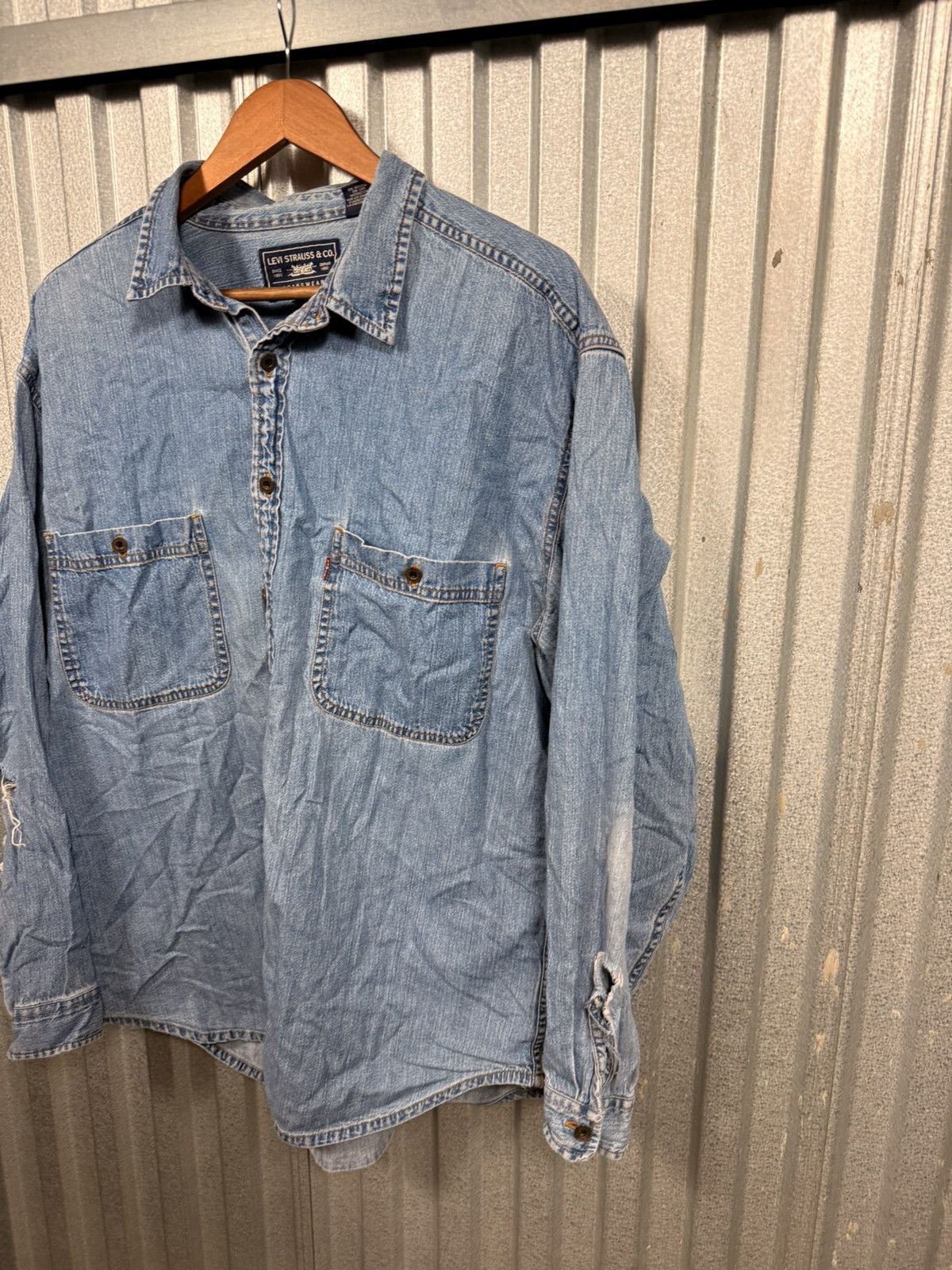 Levi's Vintage Distressed Levis Denim Western Button Up Shirt Size US XL / EU 56 / 4 - 4 Thumbnail