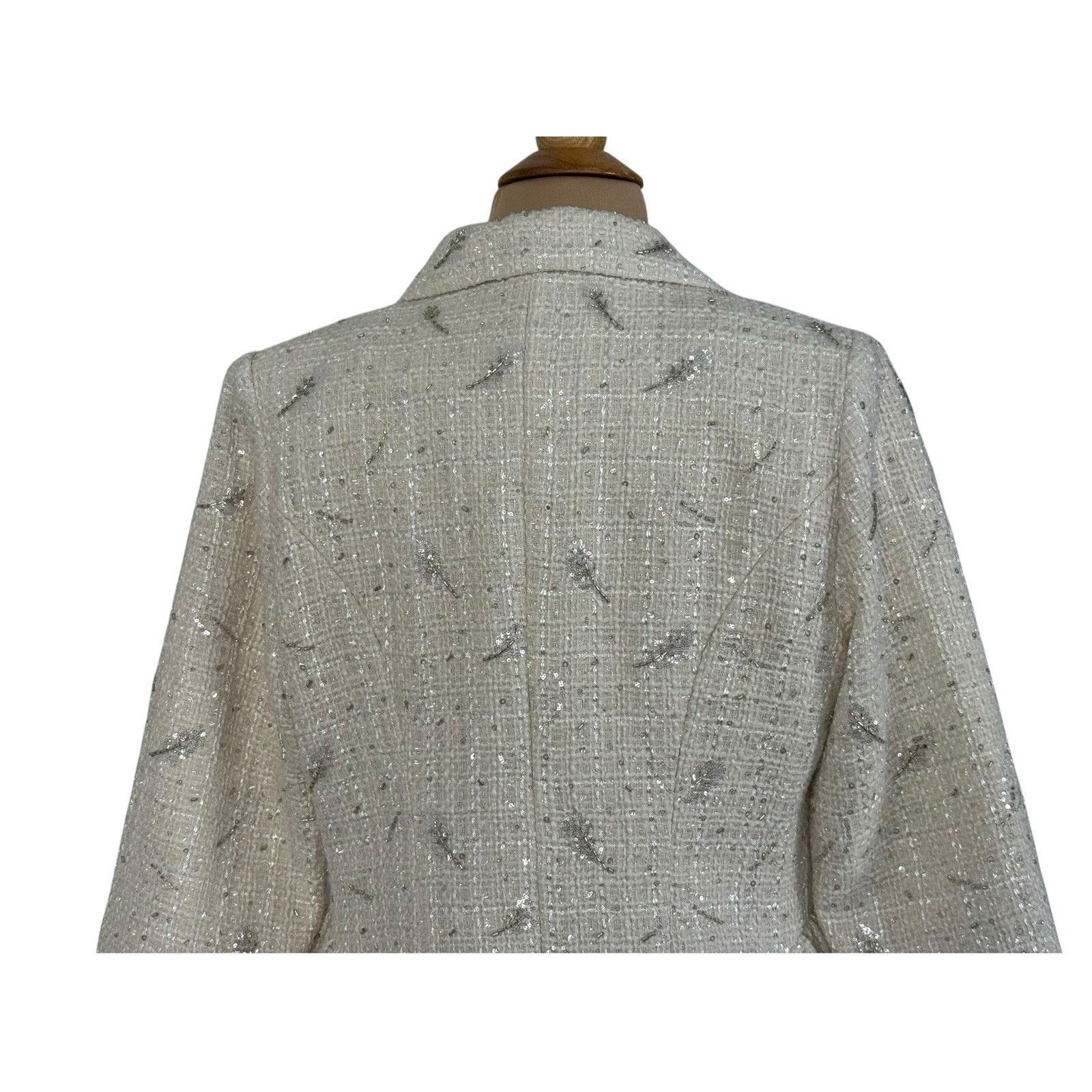 Other MARIE ELIE Ivory Tweed Bow Coat Lace Rhinestones Beaded Sz L Size L / US 10 / IT 46 - 8 Thumbnail