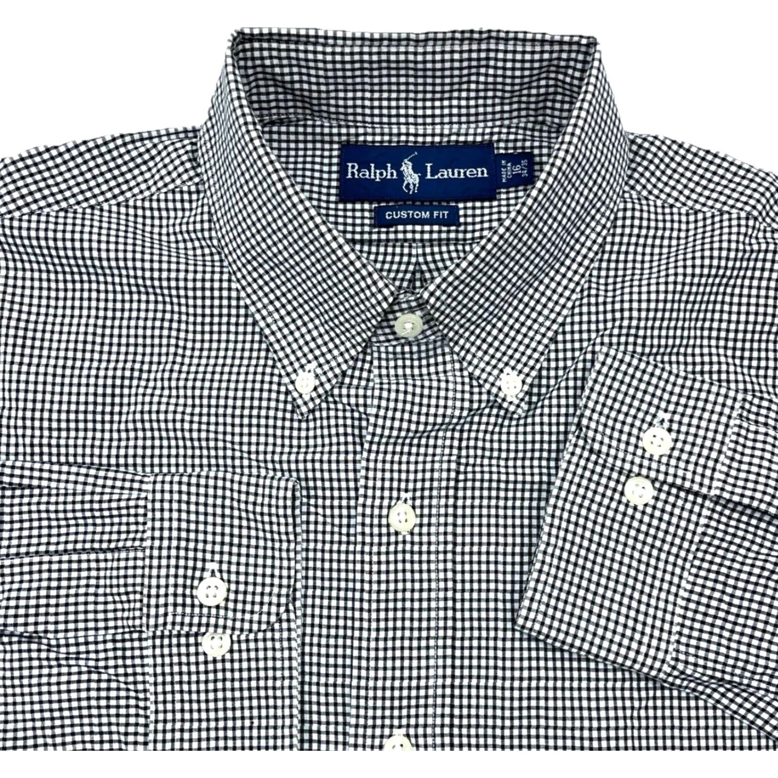 Ralph Lauren Ralph Lauren Shirt Men 16 34 Black White Button Up Dress Check Poplin Custom Fit Size 42R - 2 Thumbnail