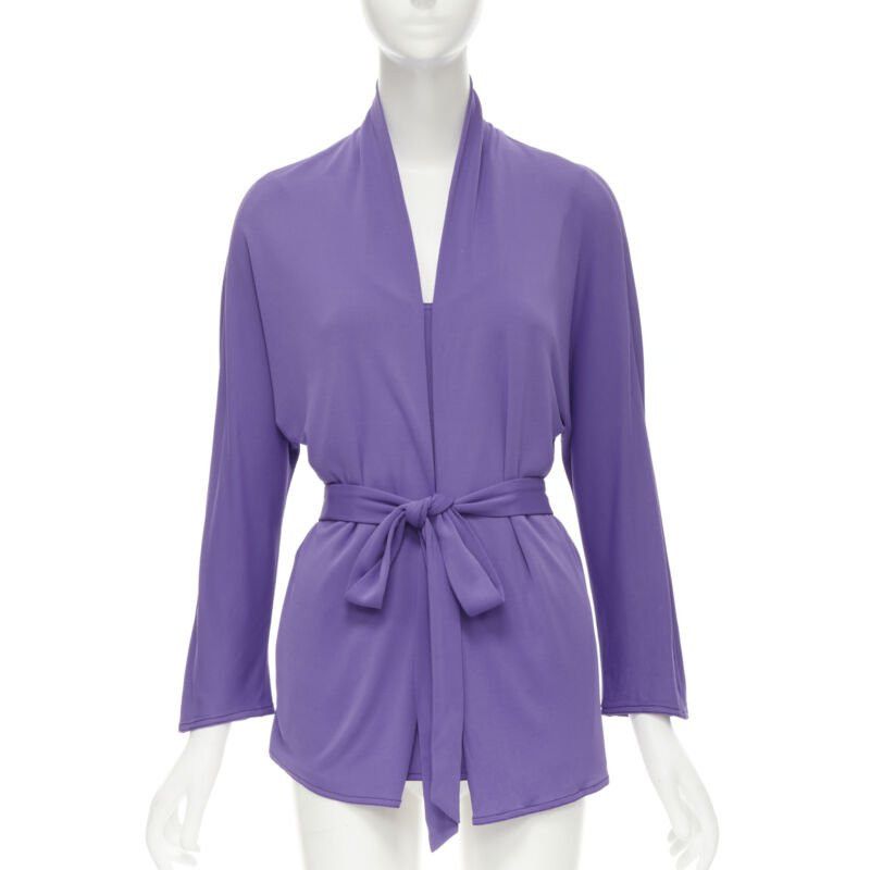 Hermes HERMES purple viscose scoop neck double layered belted cardigan top FR38 S Size S / US 4 / IT 40 - 1 Thumbnail