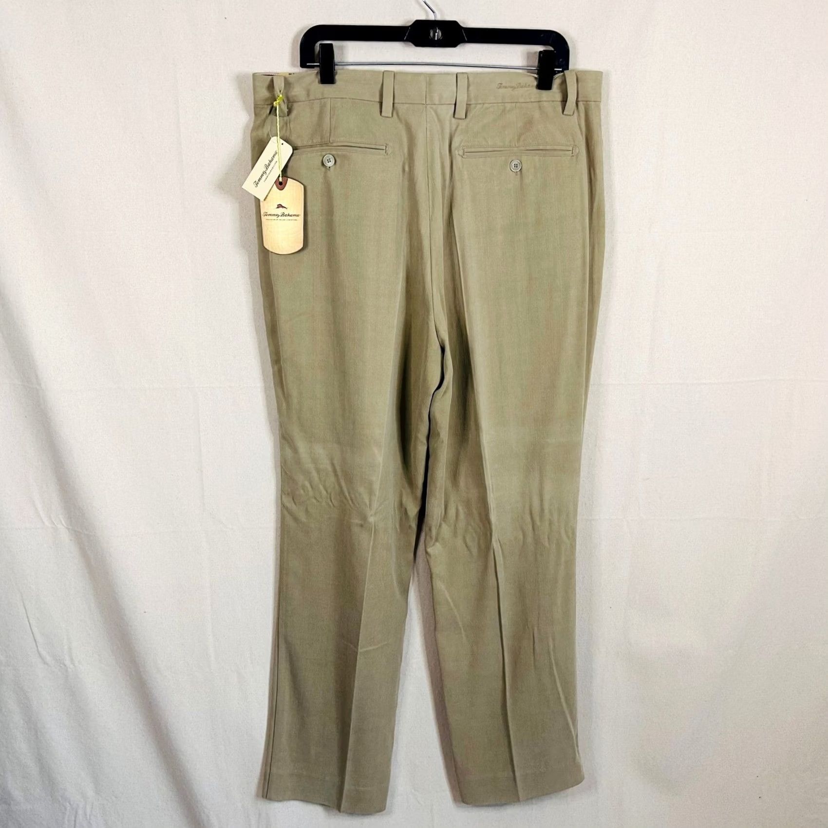 Tommy Bahama Tommy Bahama Grayston Silk Bamboo Blend Beige Pleated Pants 36x32 Mini Herringbone Size ONE SIZE - 8 Thumbnail