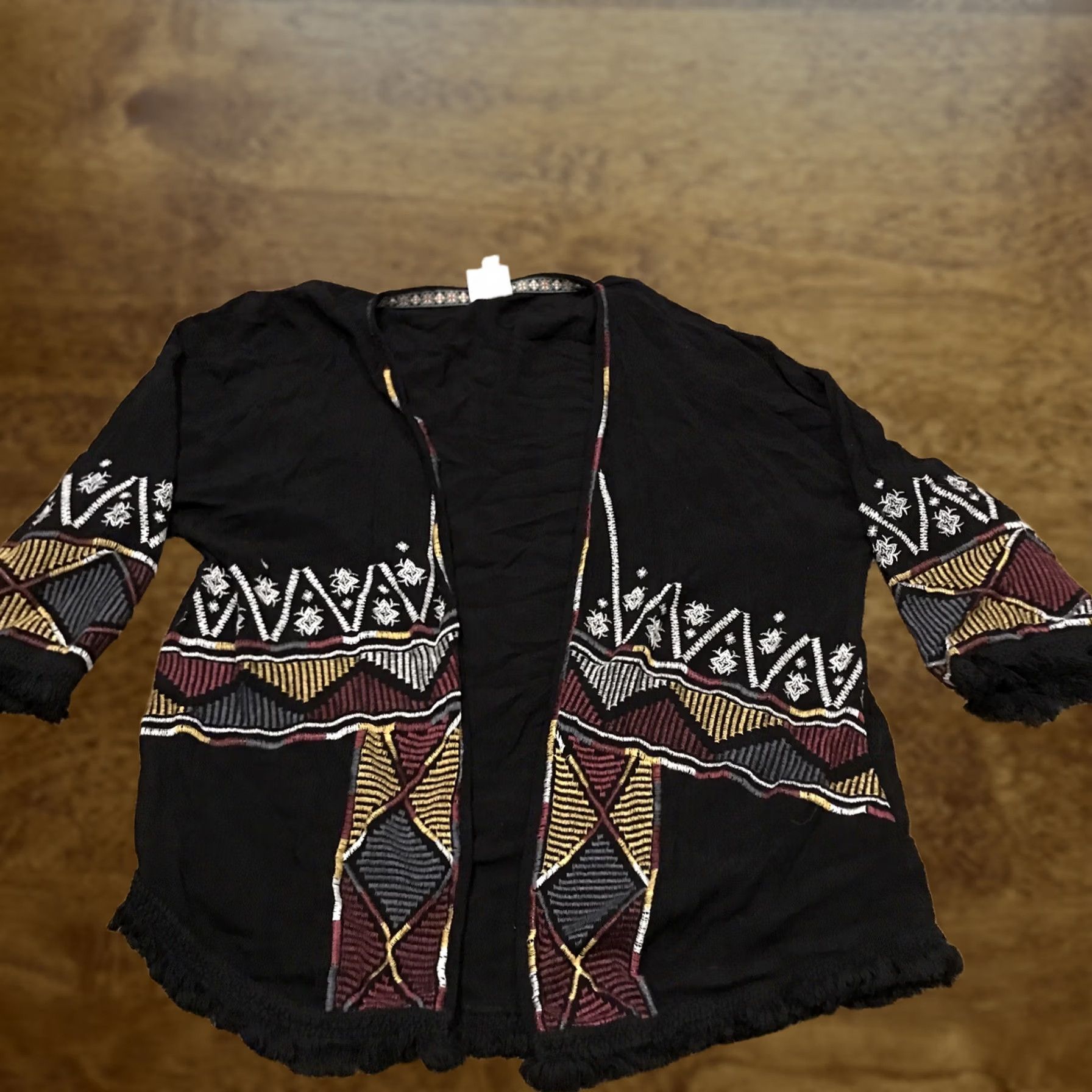 Vintage Knox Rose Womens S Cardigan Black Embroidered Open Knit Rayon Kimono Sleeve Size S / US 4 / IT 40 - 1 Thumbnail