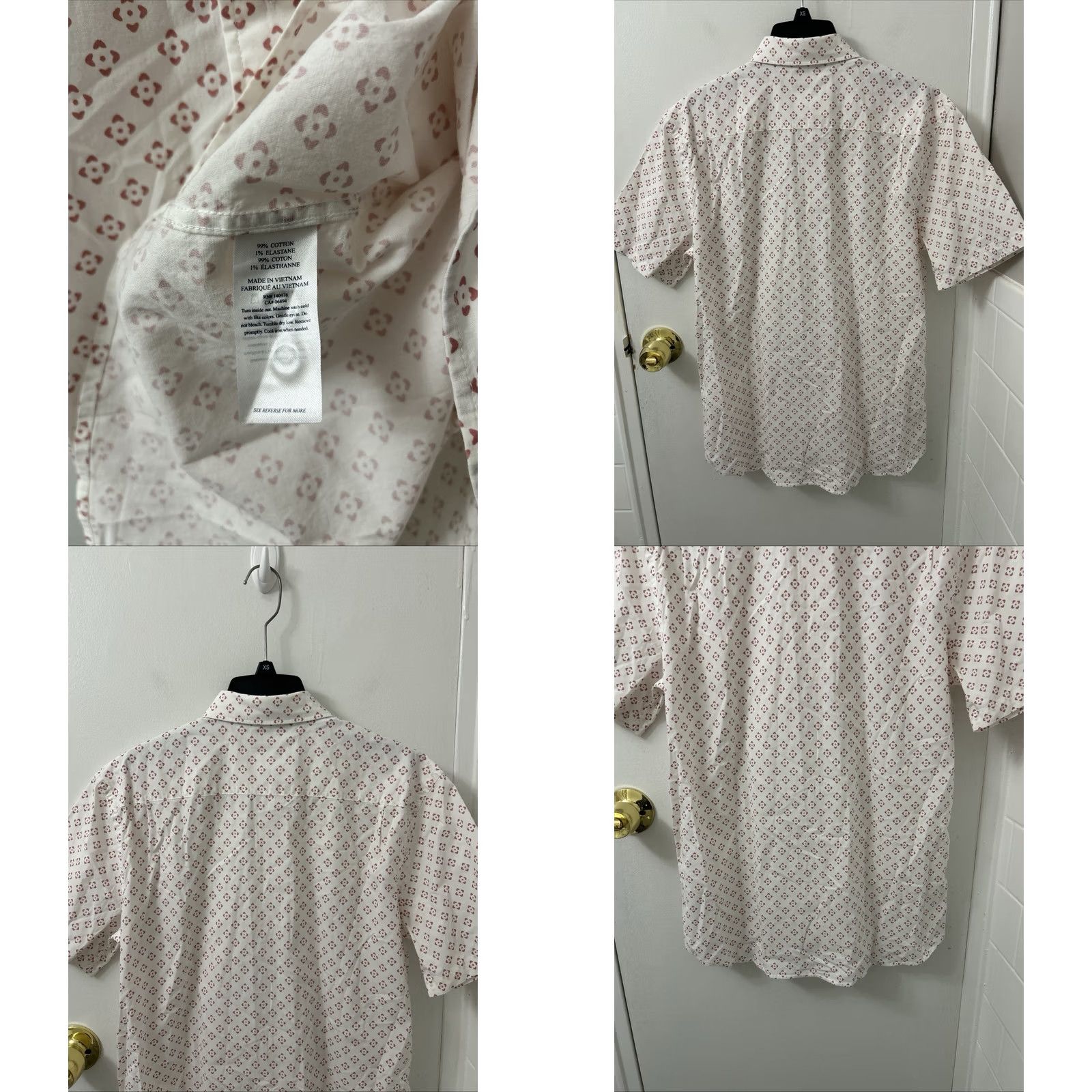 Faherty FAHERTY Shirt Mens Medium White Red Geometric Button Down Pocket Short Sleeve Mens Regular Shirt Size US M / EU 48-50 / 2 - 8 Thumbnail