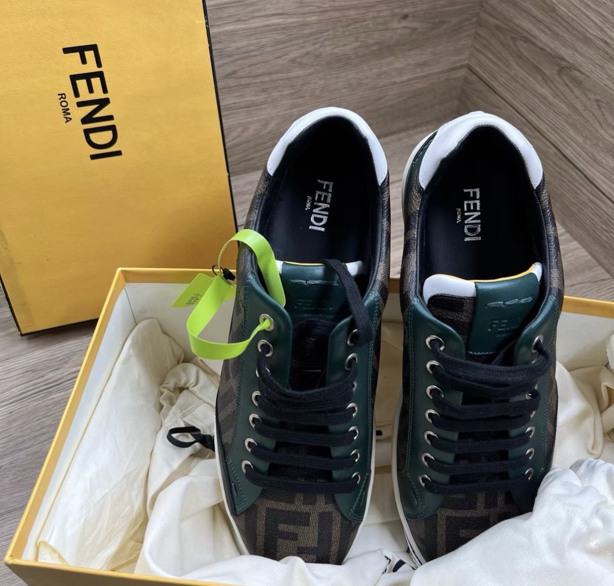 Fendi Fendi Brown & Green FF All-over Print Sneakers J41 Size US 7 / EU 40 - 2 Thumbnail