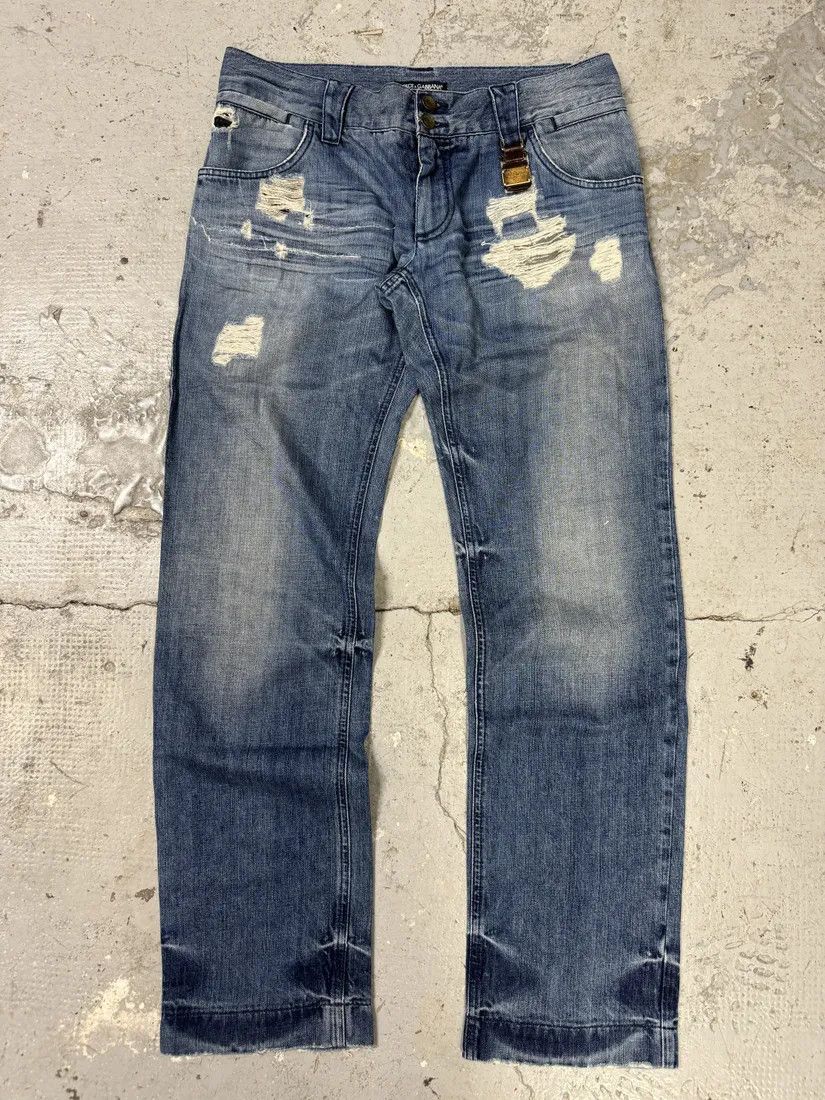 パンツ 00s dolce & gabbana grunge destroy denim DOLCE&GABBANA RUNWAY RARE DISTRESSED STUDED WASHED DOUBLE