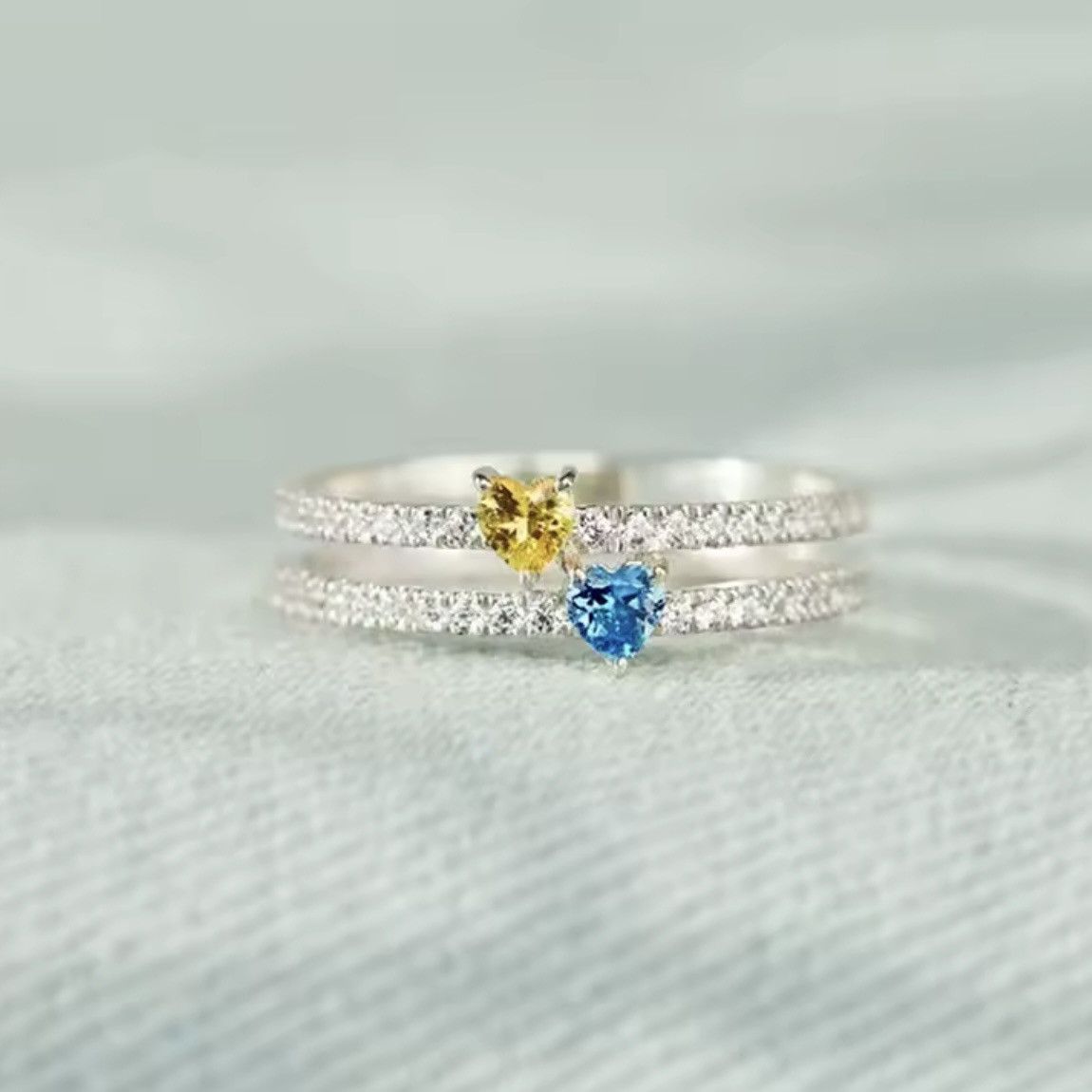 Macys New— Huian Exquisite Yellow/Blue Heart CZ Women Rings SIZE:8 Size ONE SIZE - 4 Thumbnail