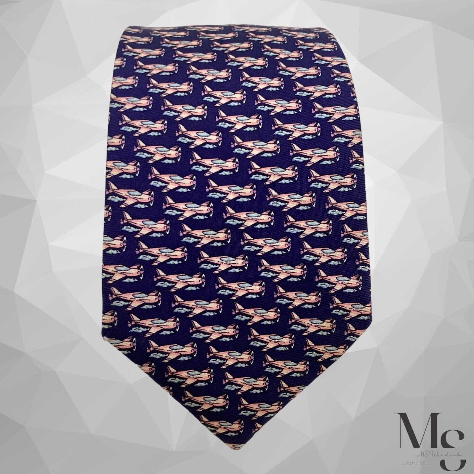 Other HARVIE & HUDSON Blue Airplane Print Silk Tie Made In England Size ONE SIZE - 3 Thumbnail