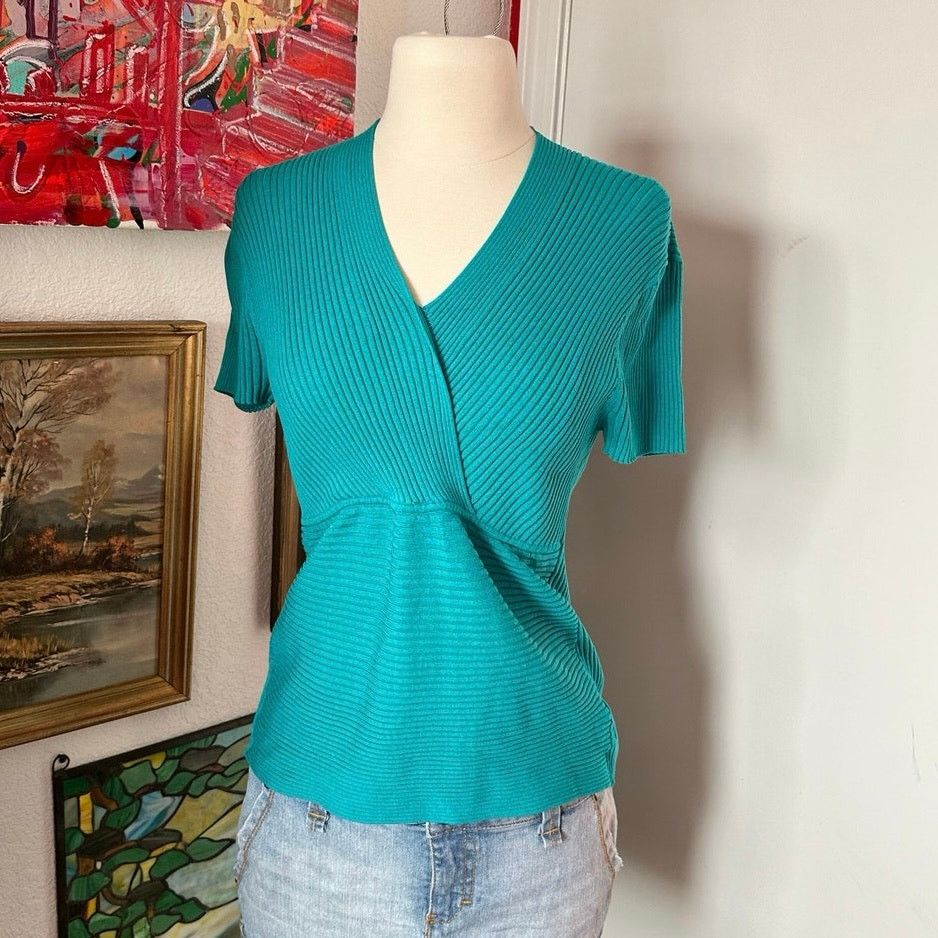 Worthington blue turquoise worthington knit v neck top Size XL / US 12-14 / IT 48-50 - 1 Thumbnail