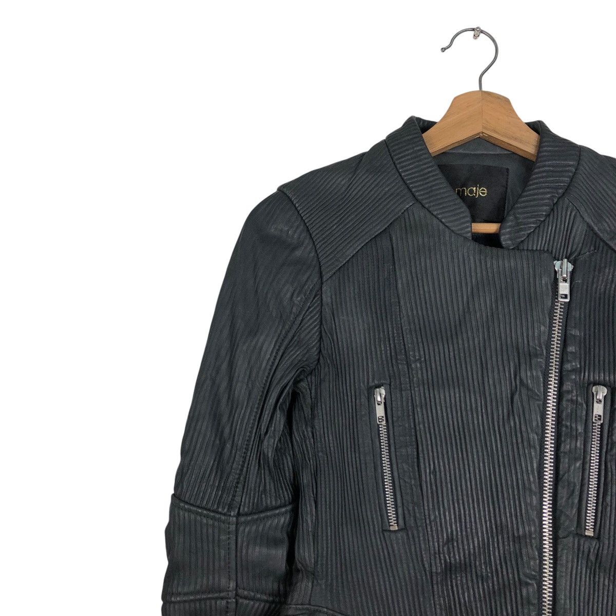 Japanese Brand 📌Cropped Biker Leather Jacket Pleated Maje Bondage Design Size XS / US 0-2 / IT 36-38 - 8 Thumbnail