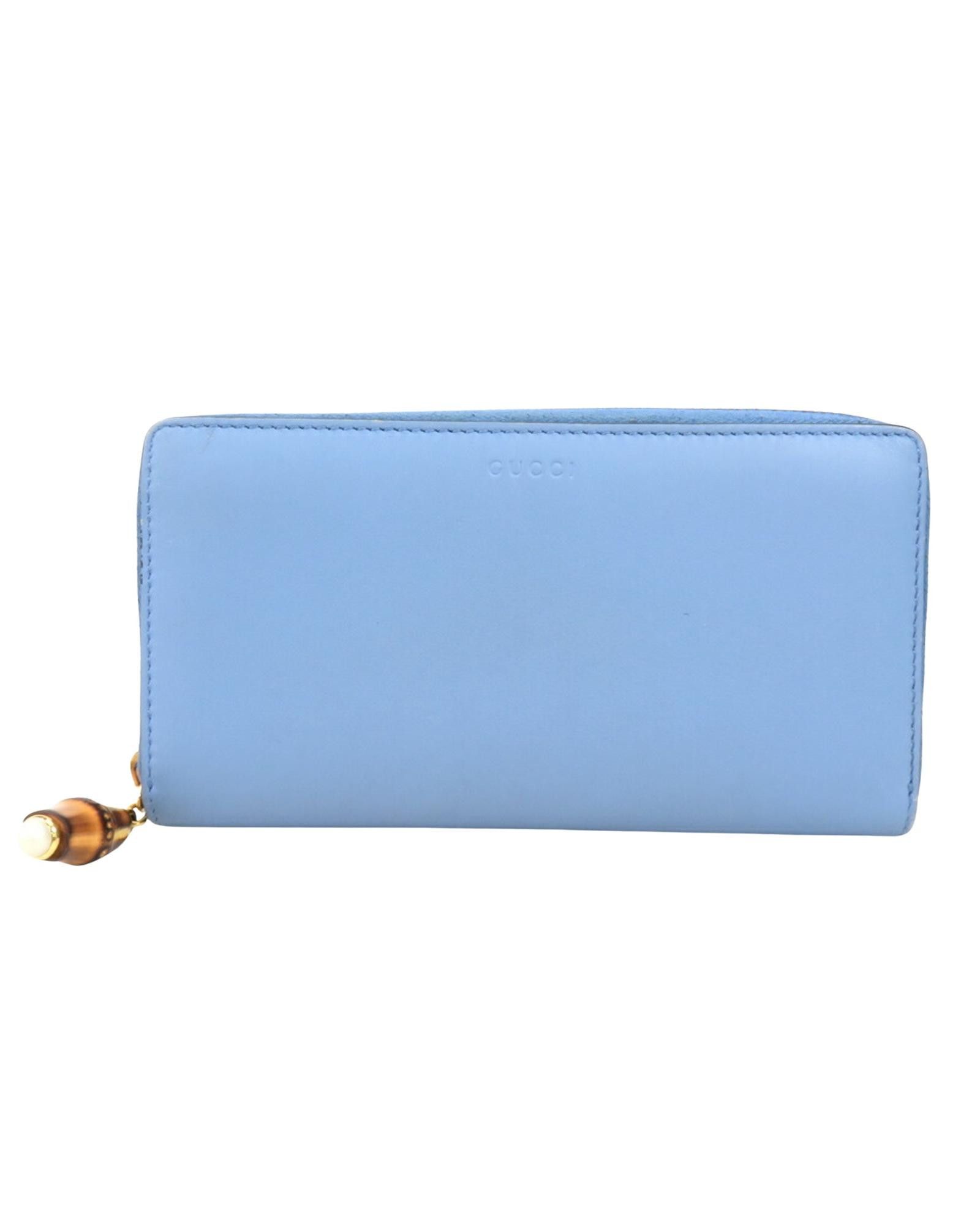image of Gucci Elegant Blue Leather Long Bill Wallet With Spacious Interior, Women's