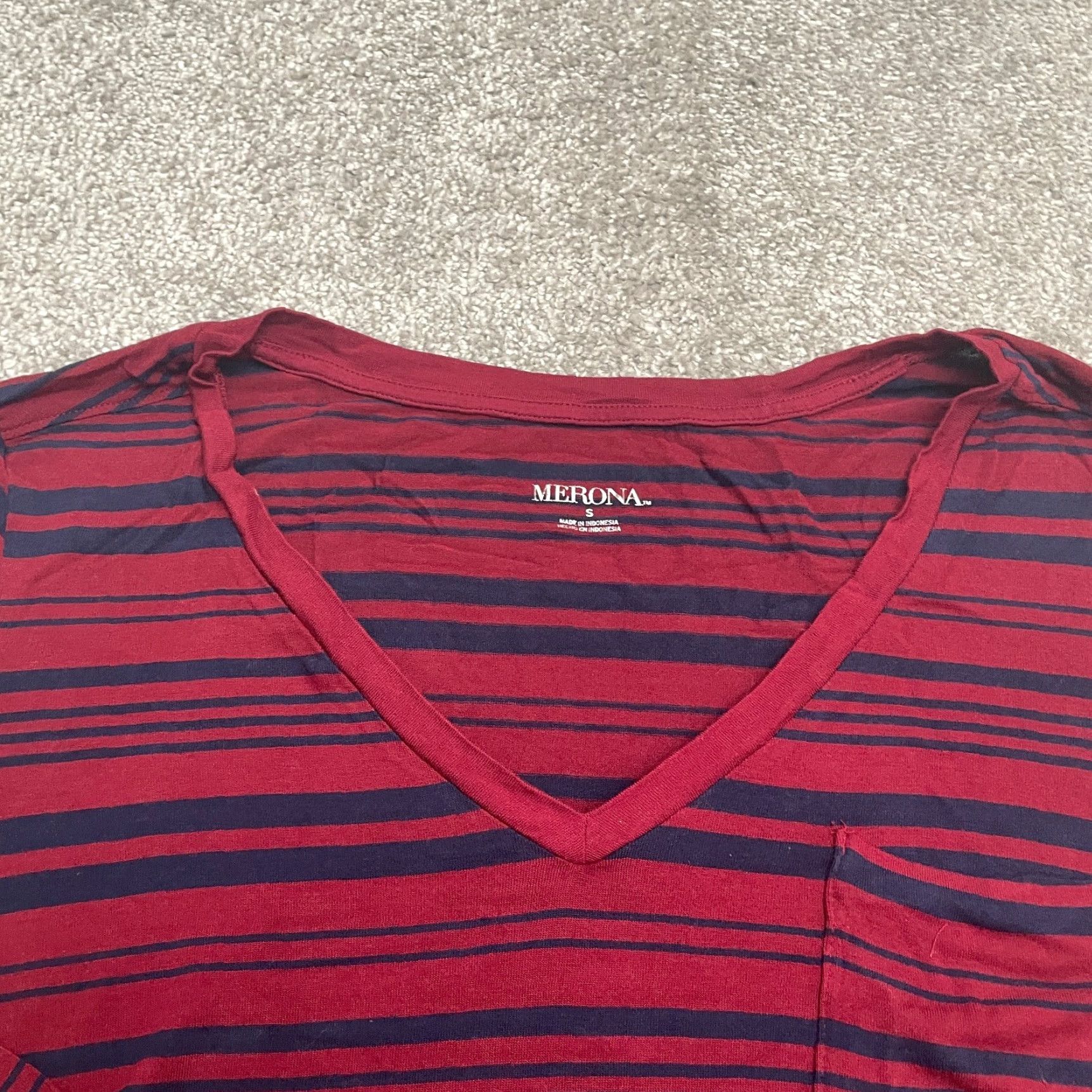 Merona Merona Tunic Top Womens Small Red Blue Striped V-Neck Long Sleeve Pocket Casual Shirt Size S / US 4 / IT 40 - 3 Thumbnail