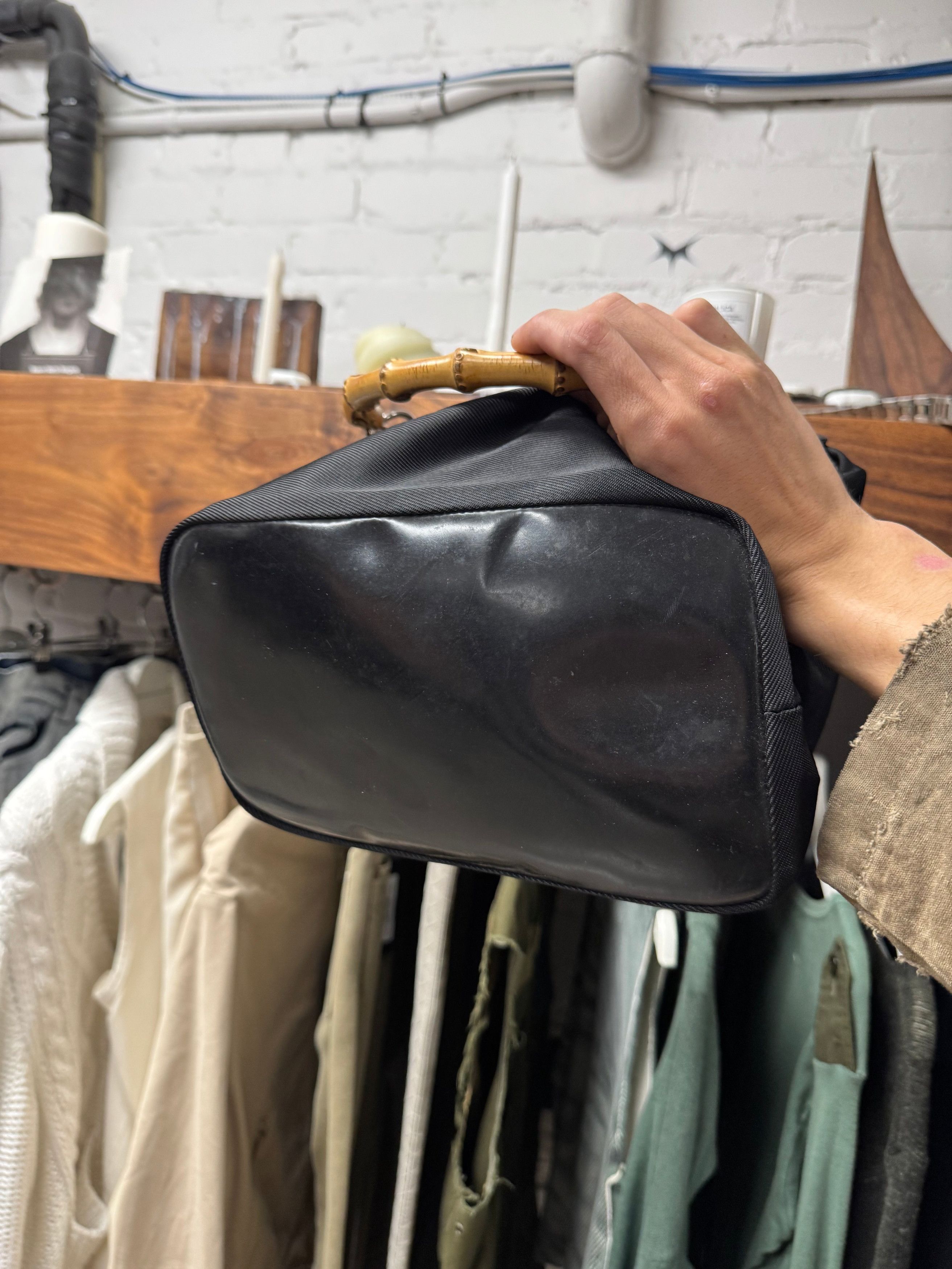 Gucci Vintage Gucci Black Nylon/Bamboo Handle ‘Hobo’ Shoulder Bag Size ONE SIZE - 3 Thumbnail