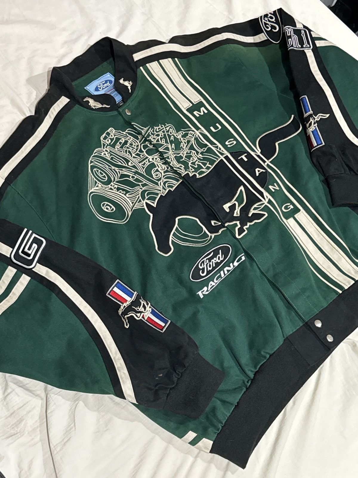 image of Ford Mustang Racing Jacket in Green, Men's (Size 2XL)