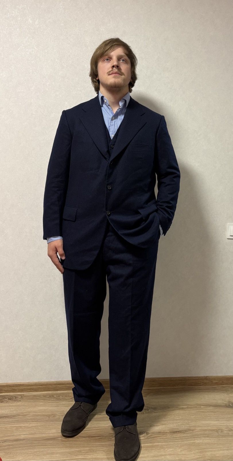 Cesare Attolini Sartoria Attolini Napoli 3 piece Wool Stripe Suit Size: 55 Size 44R - 2 Thumbnail