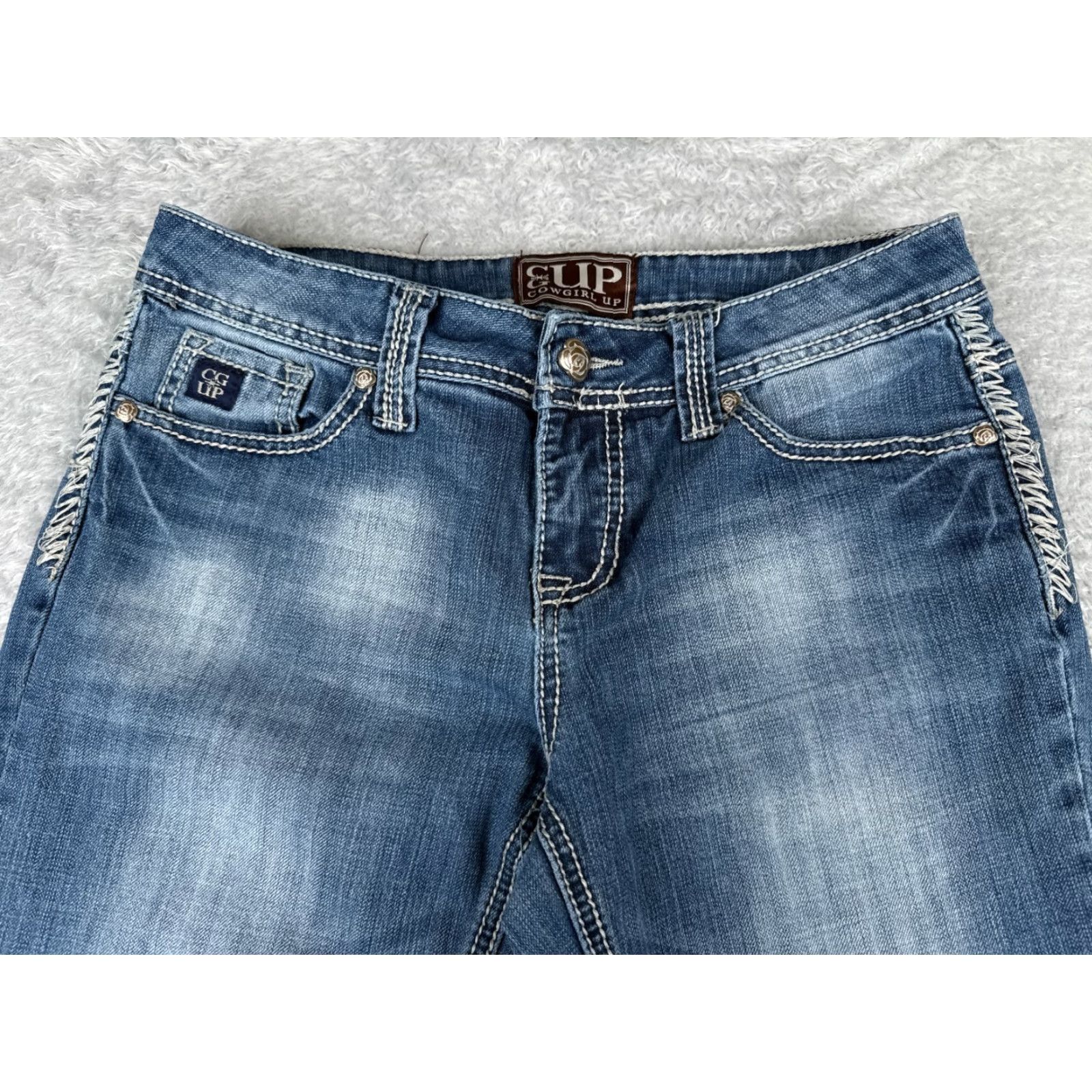 Denime Cowgirl Up Jeans Women Bootcut 29x30 Blue Denim Distressed 5-Pocket Regular Low Rise Jeans Mens Womens Girls Size 29" - 4 Thumbnail