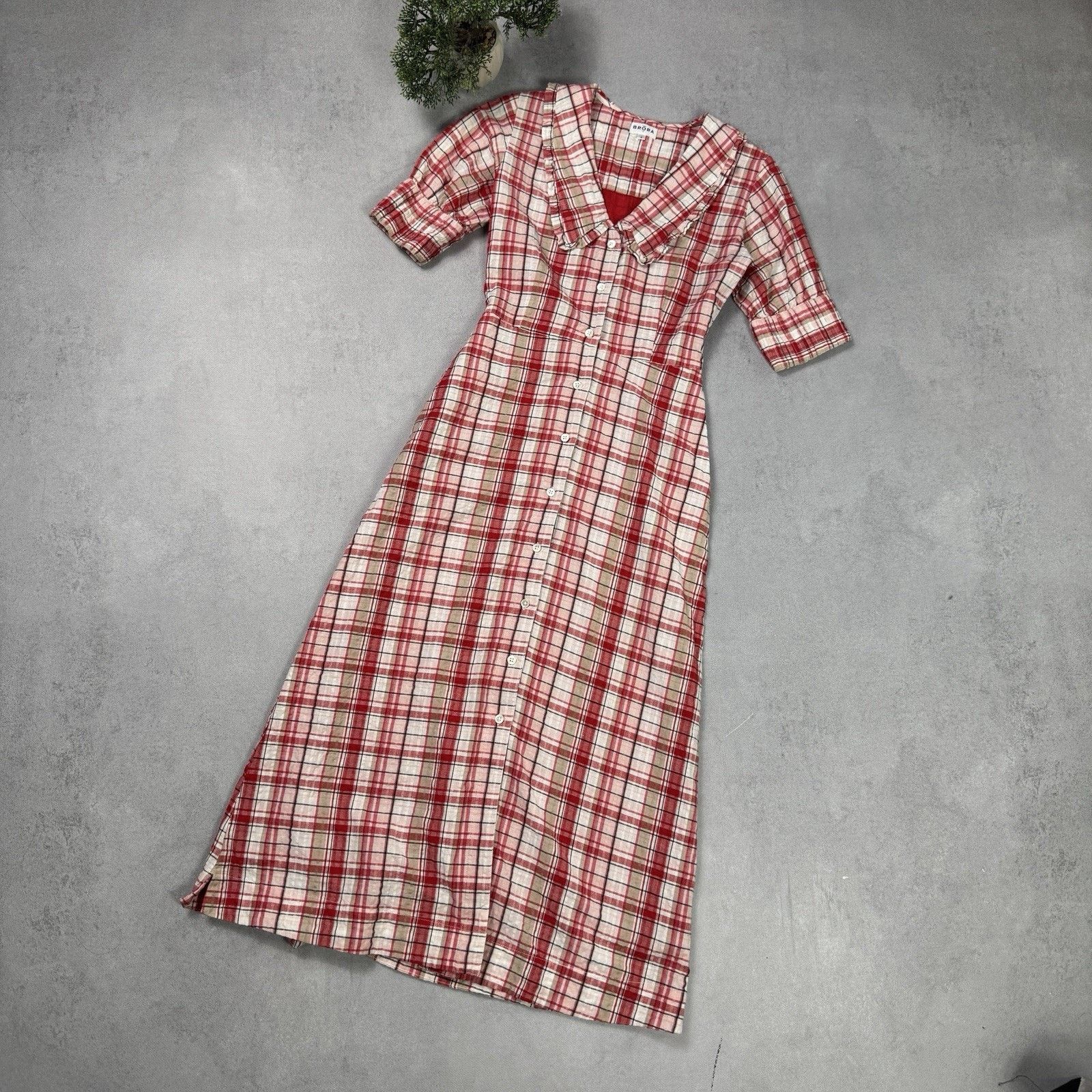 Vintage BRORA 100% Cotton Gingham Lined Chelsea Collar Dress Size 6 Size XS / US 0-2 / IT 36-38 - 1 Thumbnail