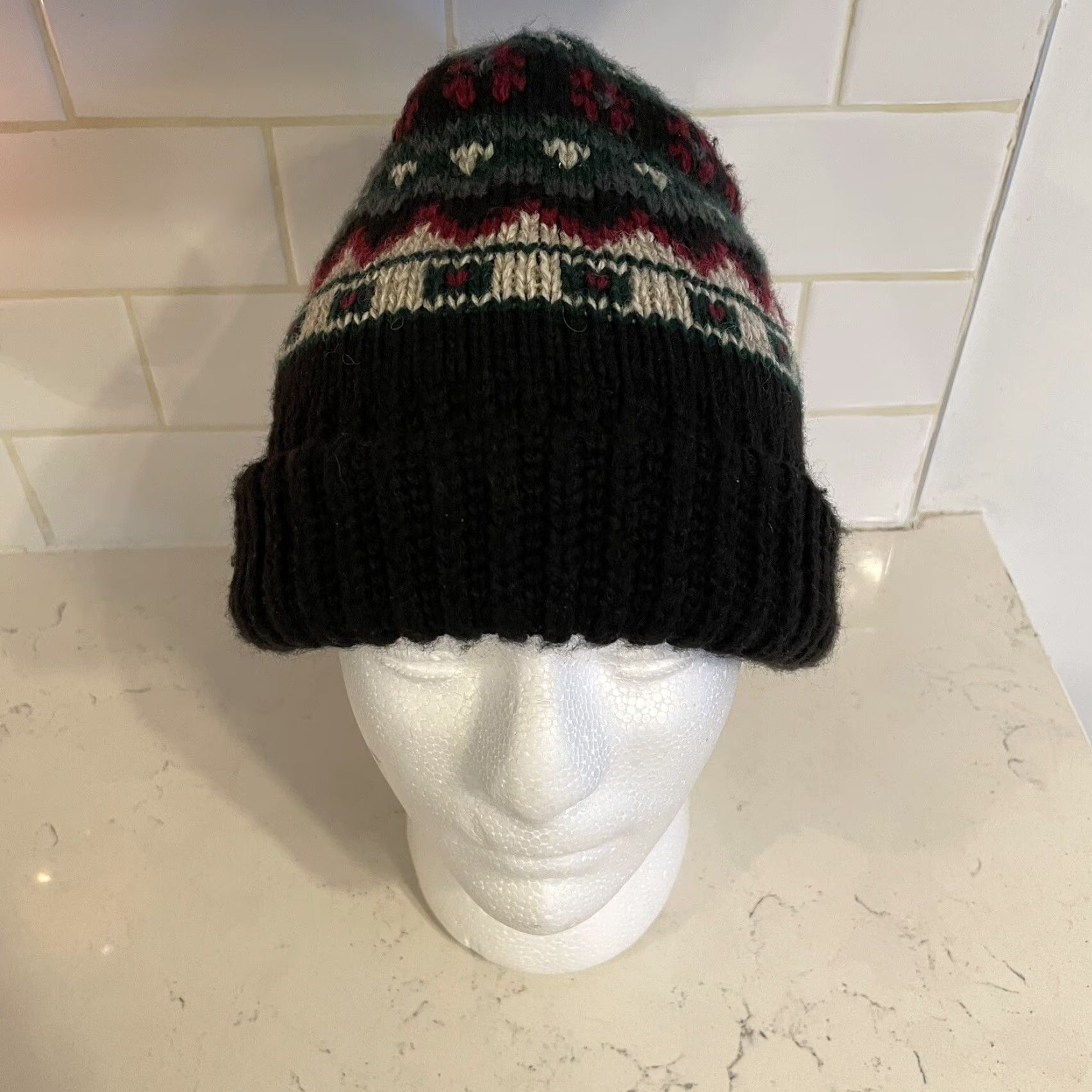 Hanes VINTAGE 90s Black Knitted Beanie Hat Hanes Her Way One Size Foldover Winter Womens Size ONE SIZE - 4 Thumbnail