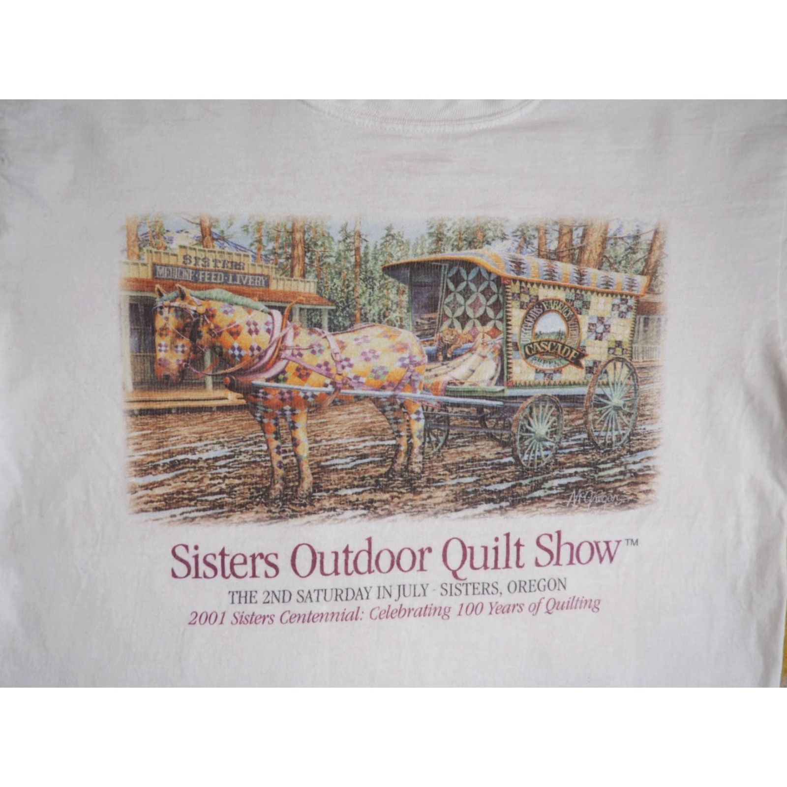Jerzees VTG Y2K Jerzees 2001 Sisters Oregon Quilt Folk Art Show White Tee T-Shirt S Unisex Cotton Short Sleeve Graphic Tee Size US S / EU 44-46 / 1 - 3 Thumbnail