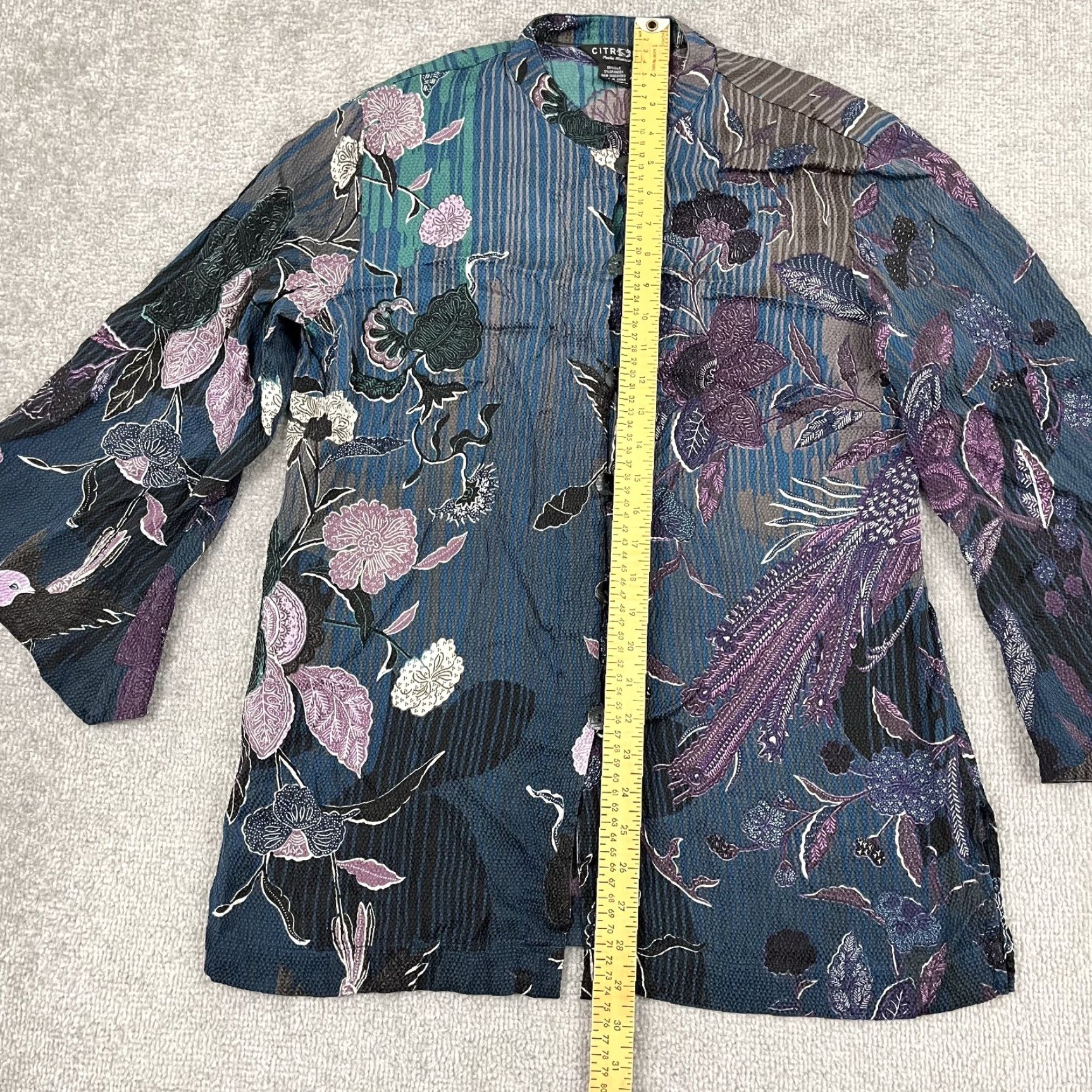 Vintage Citron Silk Art to Wear Floral Asian Mandarin Collar Button Up Blouse Women M/L Size M / US 6-8 / IT 42-44 - 3 Thumbnail