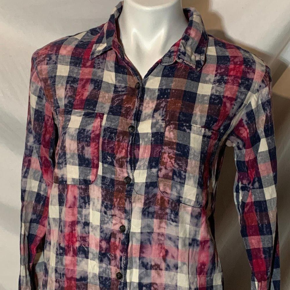 Designer Vanilla Star Bleach Distressed Plaid Button Down S Size S / US 4 / IT 40 - 4 Thumbnail