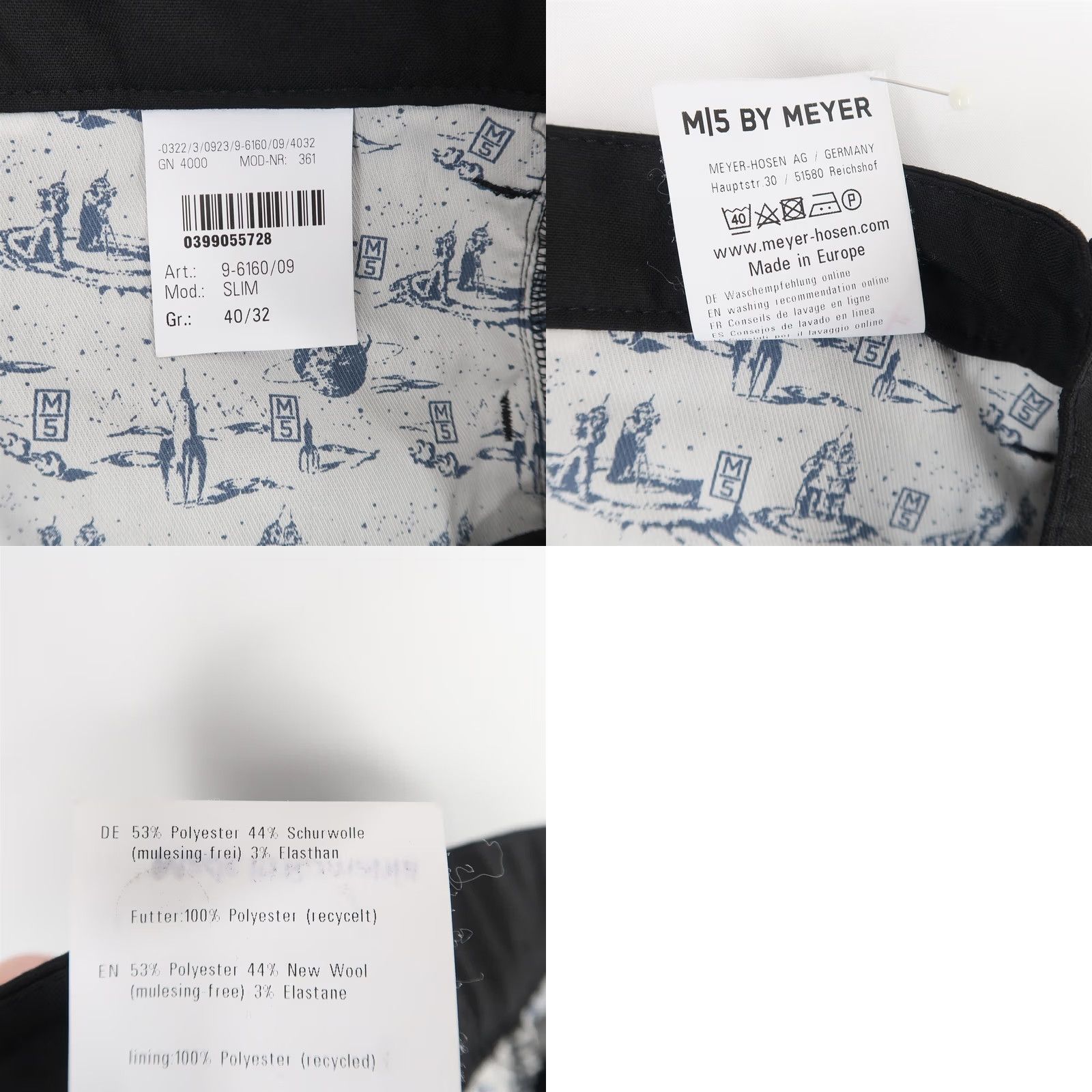 Vintage Meyer Slim Pants Mens Black Wool Blend Stretch Chino Five Pocket 40x32 Size US 40 / EU 56 - 9 Thumbnail
