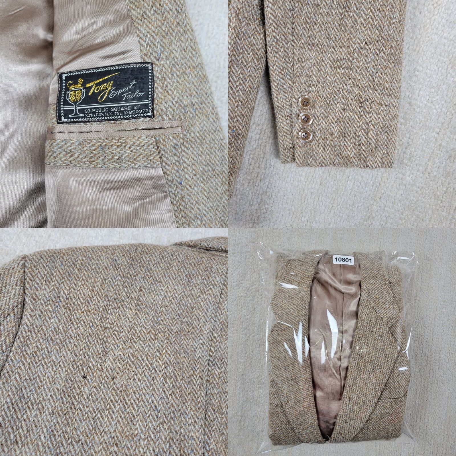 Harris Tweed VTG Harris Tweed Blazer Jacket Mens 38 Beige Herringbone Wool Lined 80s Vintage Classic Wedding Notch Single-Breasted Two-Button Size 38R - 8 Thumbnail