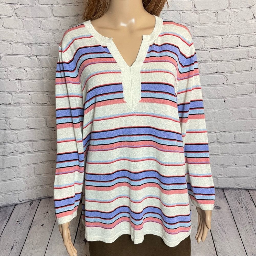Talbots New Talbots Linen blend Split Neck Striped Sweater Size XL Size XL / US 12-14 / IT 48-50 - 4 Thumbnail
