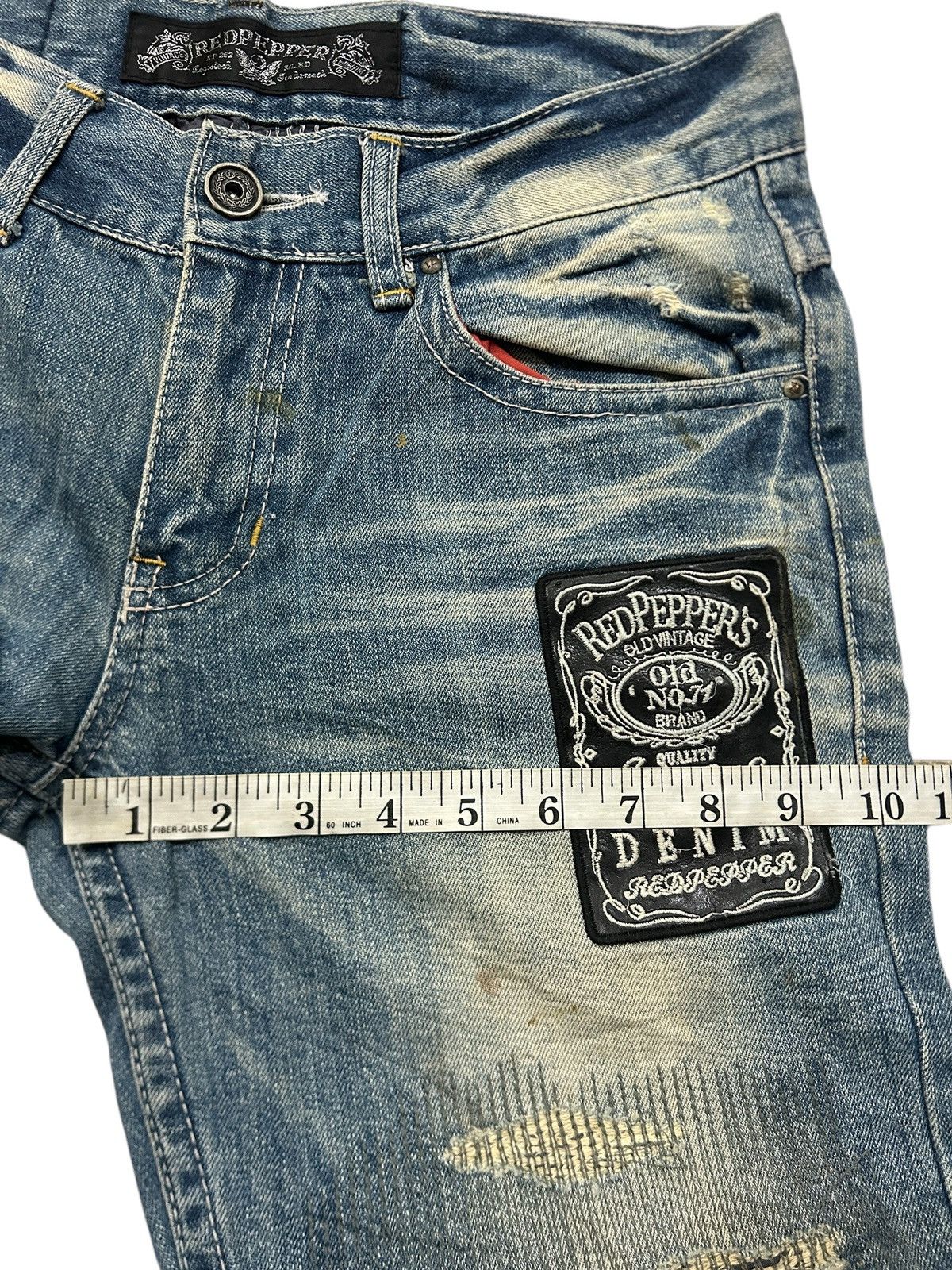 Japanese Brand Vintage Red Pepper Grunge Patchwork Distressed Trashed Jeans Size US 31 - 16 Thumbnail