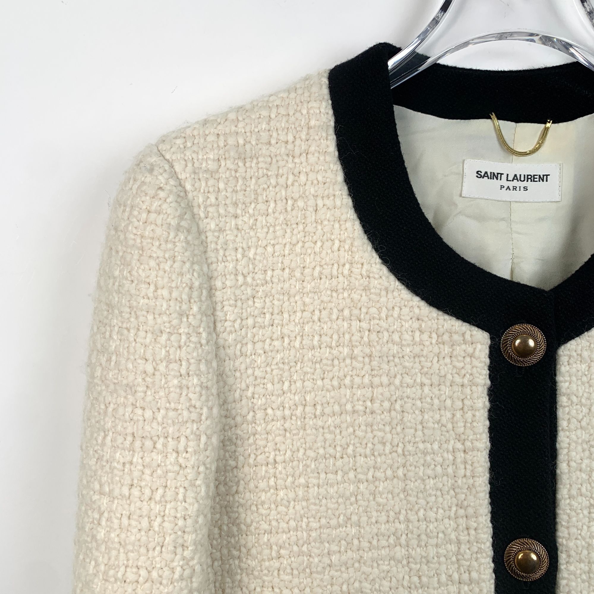 Saint Laurent Paris [Saint Laurent] 22SS Beige Round Neck Tweed Jacket 36 XS Size XS / US 0-2 / IT 36-38 - 6 Thumbnail
