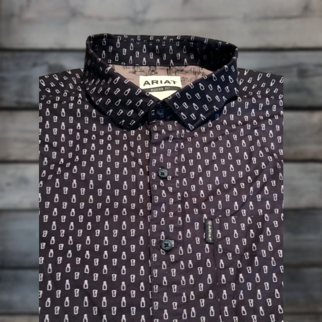 Ariat Ariat Men's Long Sleeve Shirt Casual / Party / Formal Beer Drinks All Over Print M Black Size US M / EU 48-50 / 2 - 1 Thumbnail