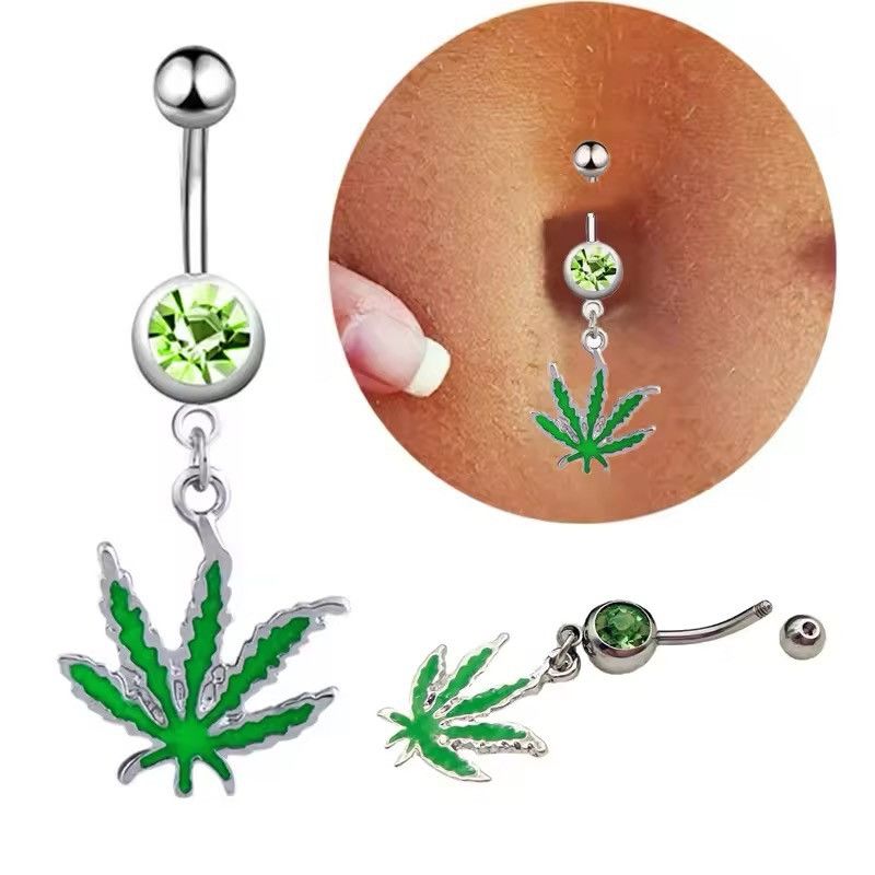 Vintage 316L Stainless Steel Leaf Belly Button Ring Size ONE SIZE - 1 Thumbnail