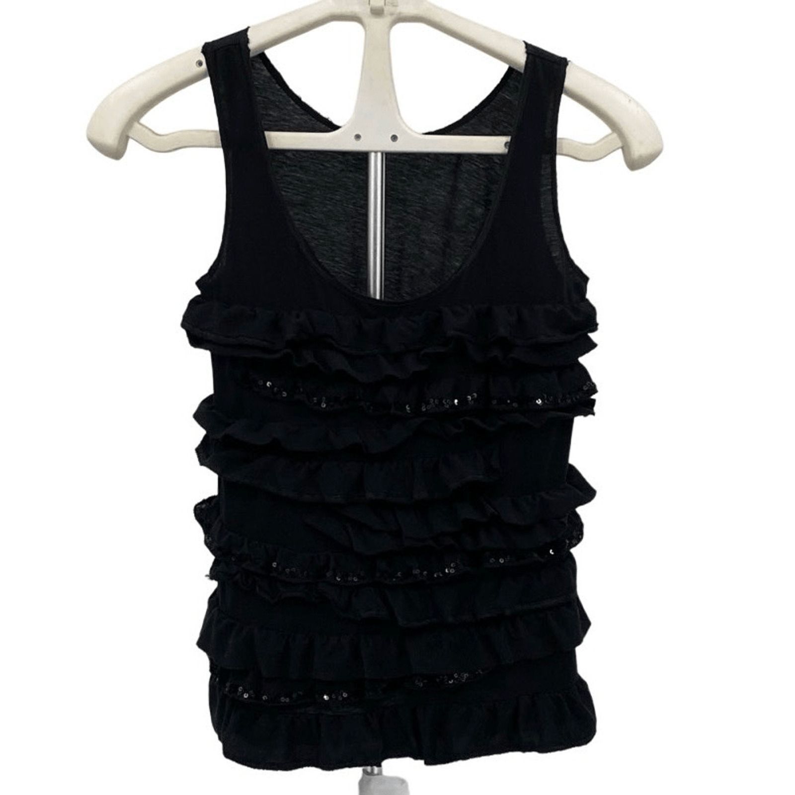 J.Crew J. Crew Black Sleeveless Scoop Neck Layered Ruffle Sequins Tank Top Size 2XS Size XXS / US 00 / IT 34 - 1 Thumbnail