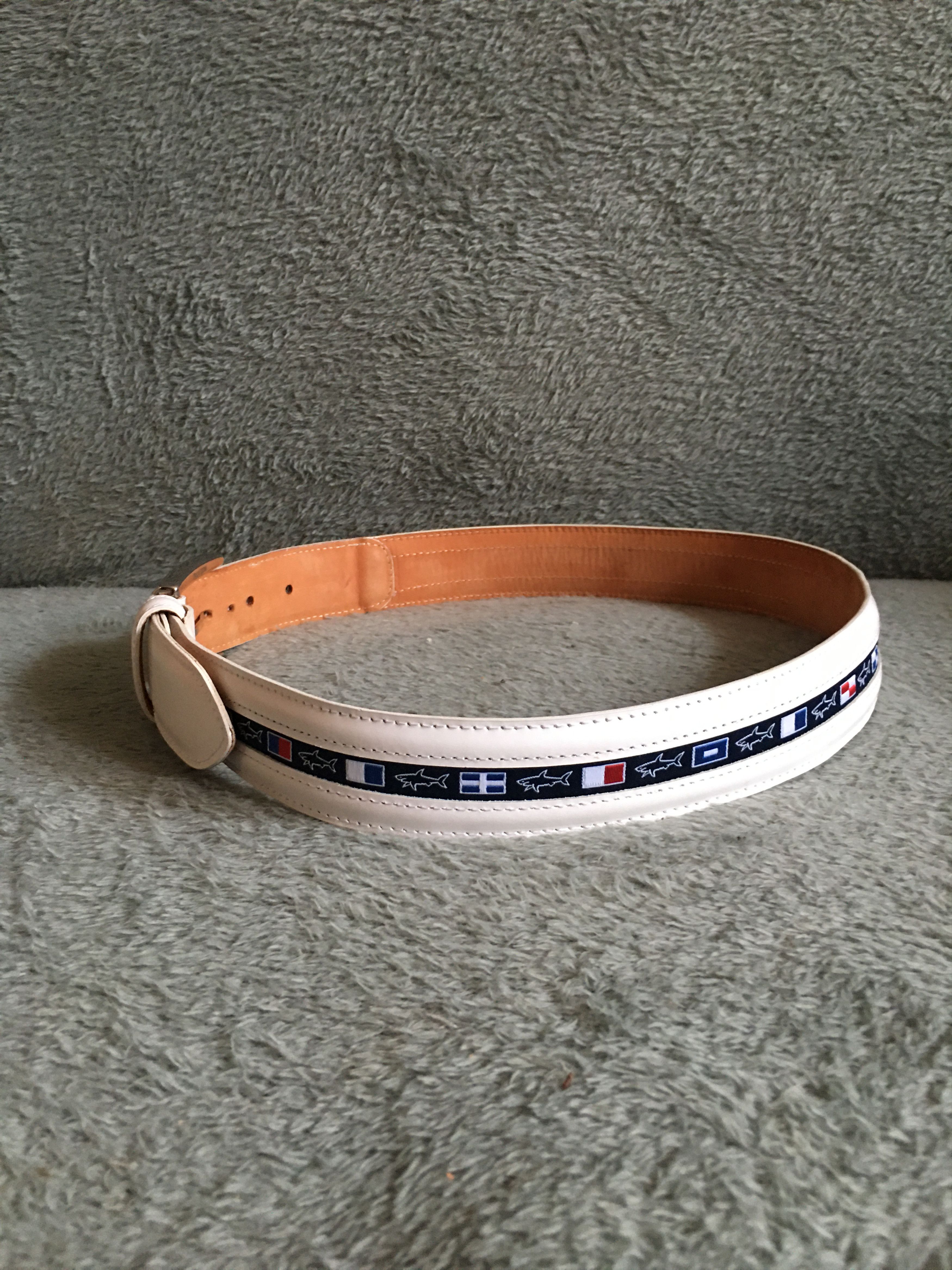 Paul & Shark Paul & Shark 90 Men's Leather & Fabric Belt Flags & Sharks Size 36 - 8 Thumbnail