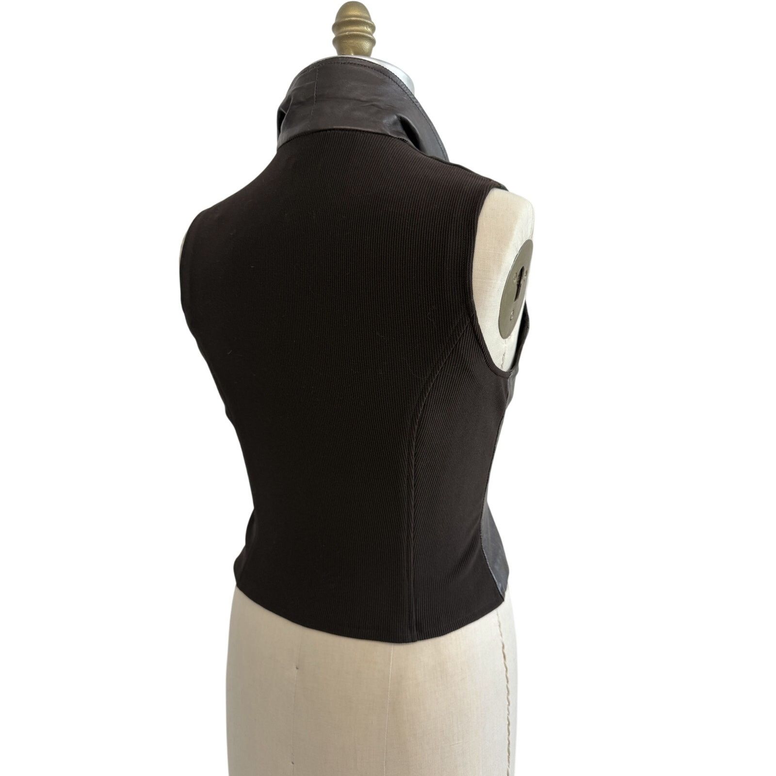 Wilsons Leather 90s Bagatelle Brown Leather Vest Fitted Knit Back Size L Size L / US 10 / IT 46 - 10 Thumbnail
