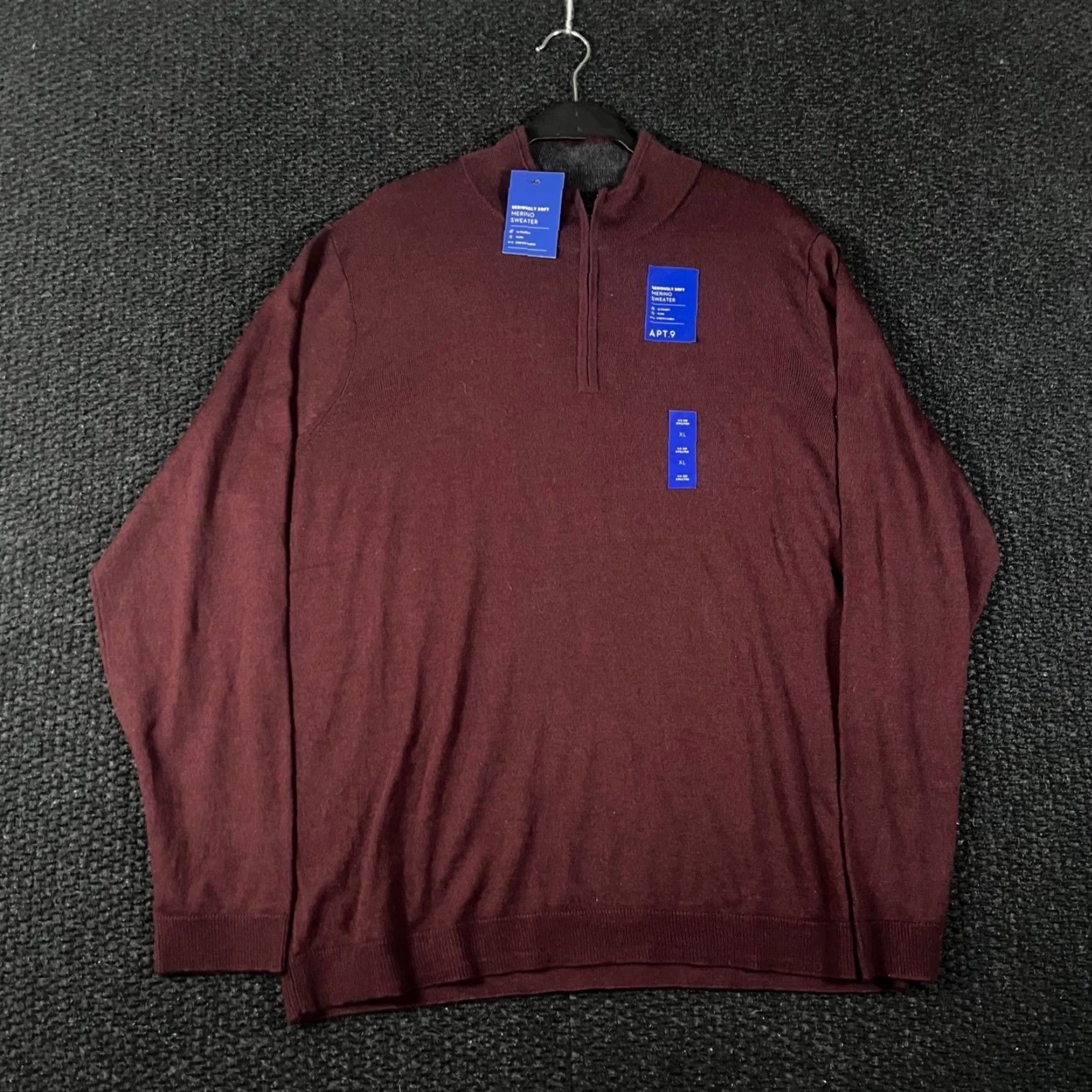 Apt. 9 Apt. 9 Mens XL Burgundy Merino Wool Blend 1/4 Zip Seriously Soft Sweater NWT Size US XL / EU 56 / 4 - 2 Thumbnail