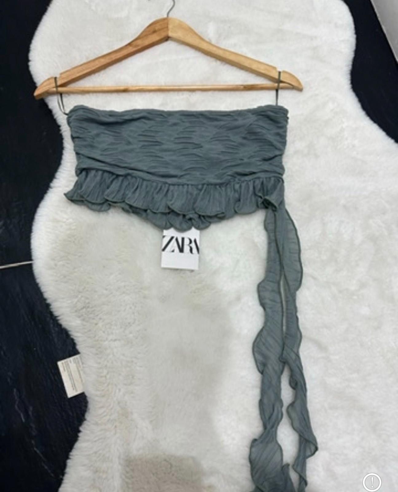 Zara ZARA Green Cropped Top With Long Side Strap Size L / US 10 / IT 46 - 1 Preview