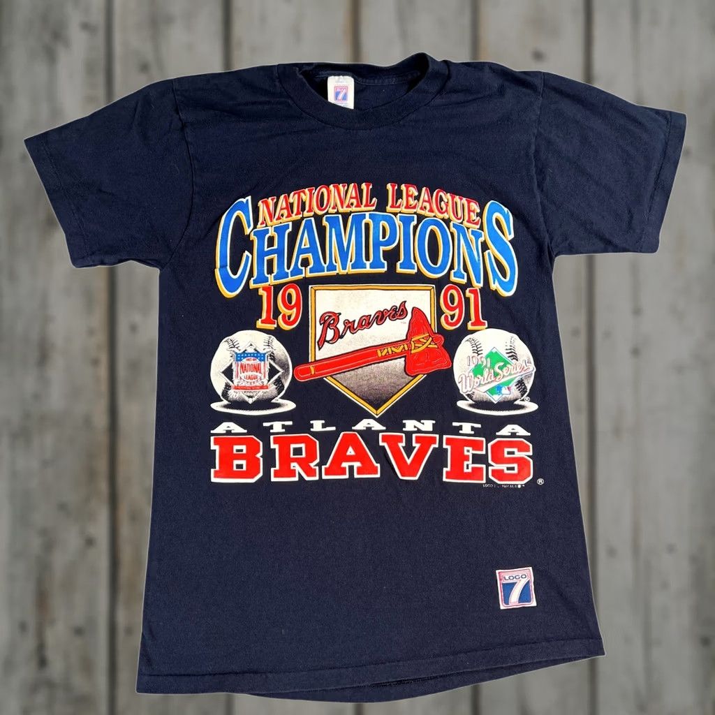 Logo 7 VINTAGE Atlanta Braves T-Shirt Mens Medium Navy 1991 NL Champions World Series Size US M / EU 48-50 / 2 - 1 Thumbnail
