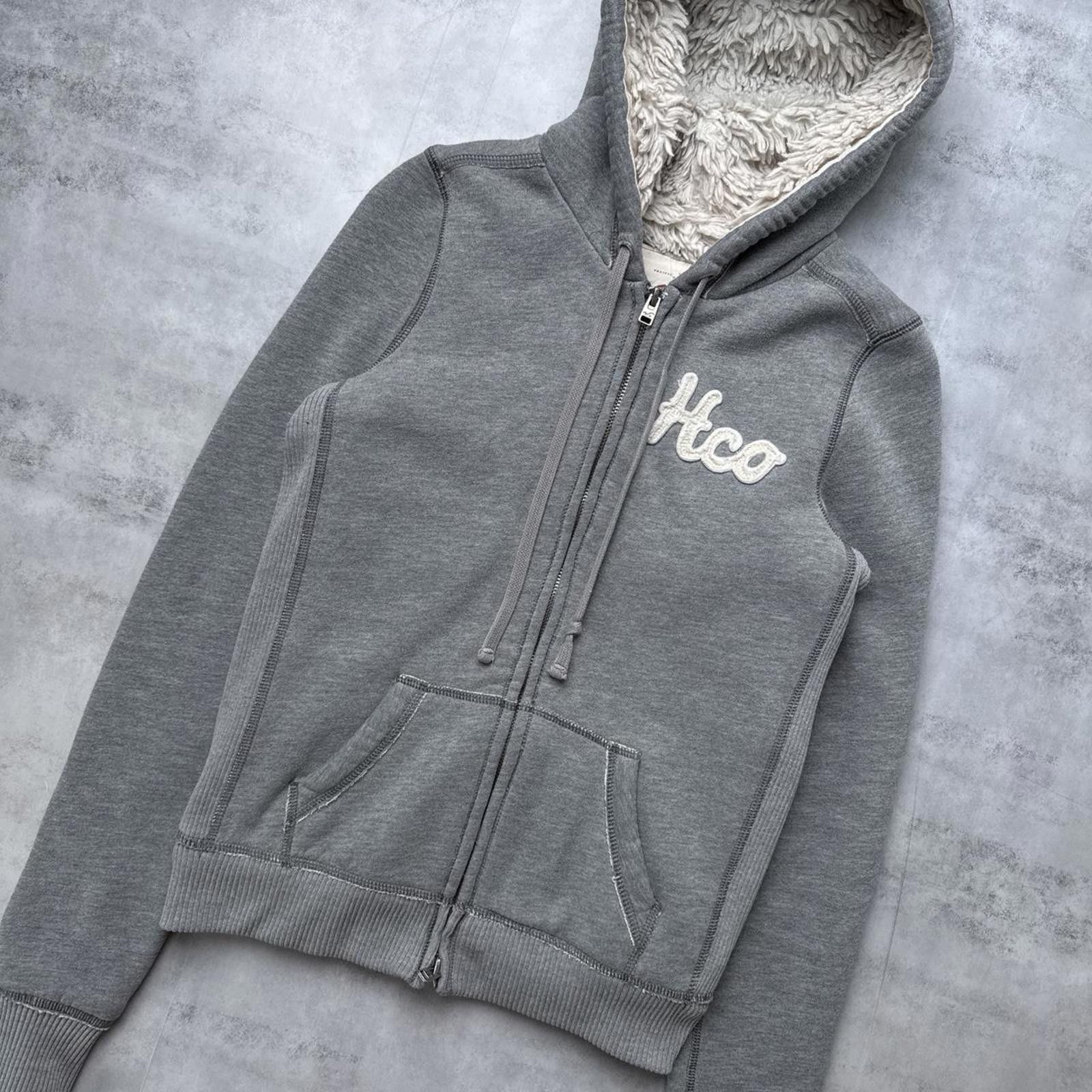 Other Y2K Hollister Gray Sherpa Lined Zip Up Hoodie Jacket Size M / US 6-8 / IT 42-44 - 2 Thumbnail