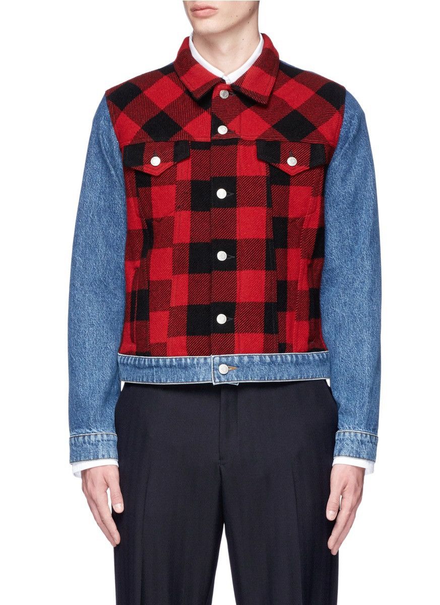 Dries Van Noten Dries van Noten jacket denim patchwork red / black plaid Size US S / EU 44-46 / 1 - 2 Thumbnail