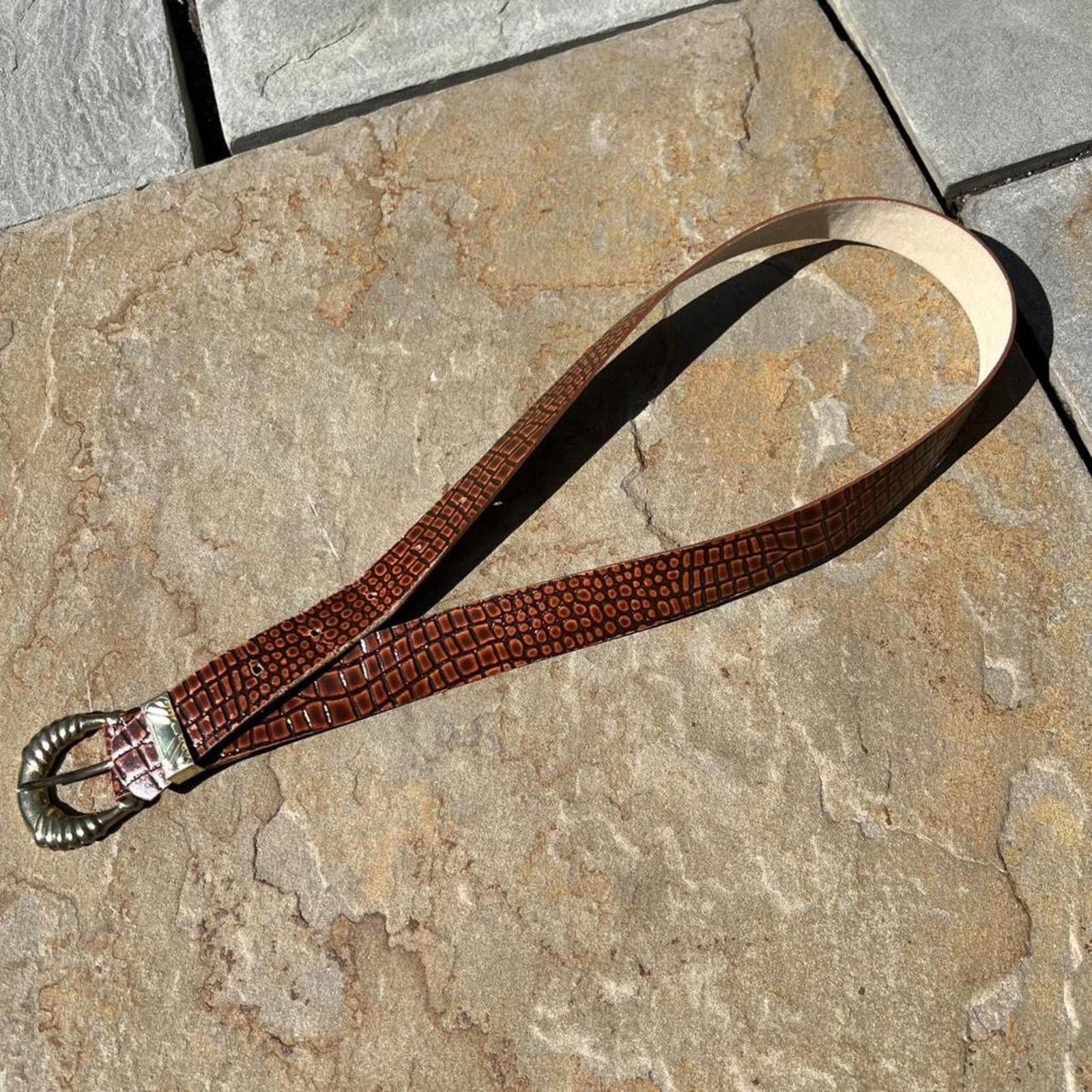 Vintage Y2K Brown Crocodile Embossed Faux Leather Belt Size ONE SIZE - 1 Thumbnail