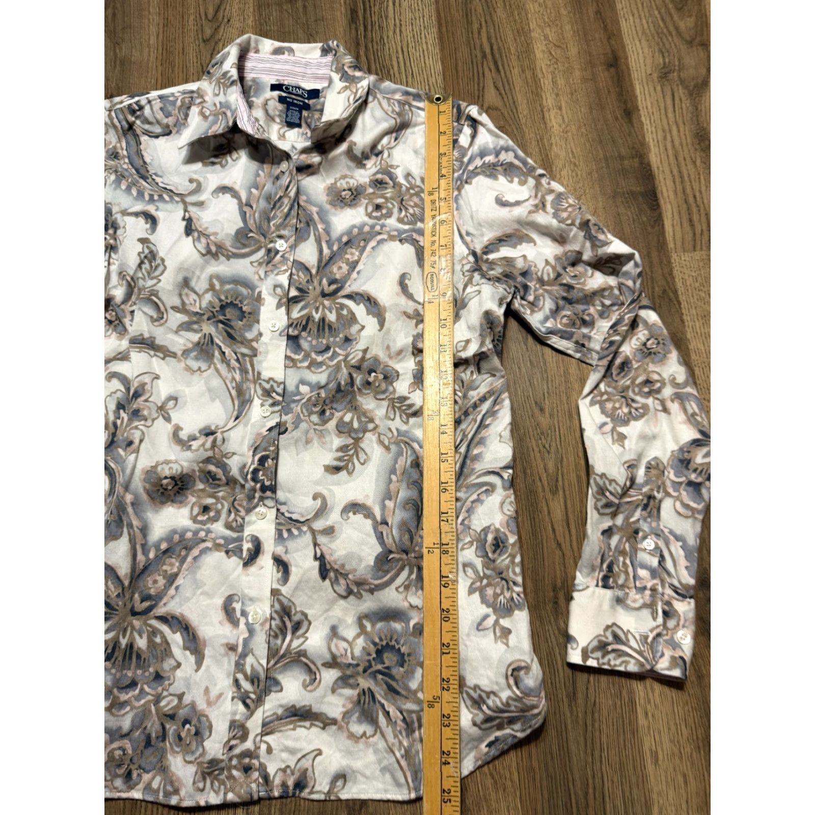 Chaps CHAPS Blouse Women's Medium White Blue Brown Pink Floral Long Sleeve Button Up Size M / US 6-8 / IT 42-44 - 7 Thumbnail