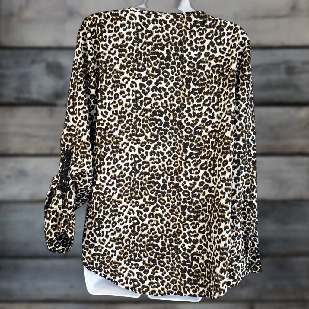 Vintage Chicos women's animal print blouse S long sleeve brown black 100% polyester Blouse Womens Simulated Tagged Sleeves Size S / US 4 / IT 40 - 1 Thumbnail