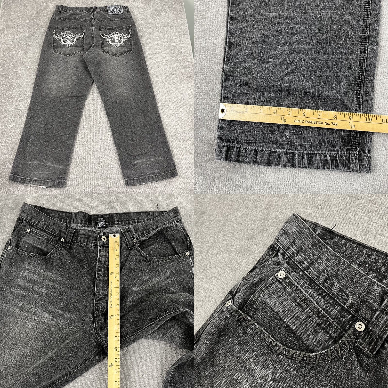 Southpole VINTAGE Southpole Jeans Mens 38x30 Denim Wide-Leg 1990s Grunge Retro Y2K Black/Gray Size US 38 / EU 54 - 8 Thumbnail