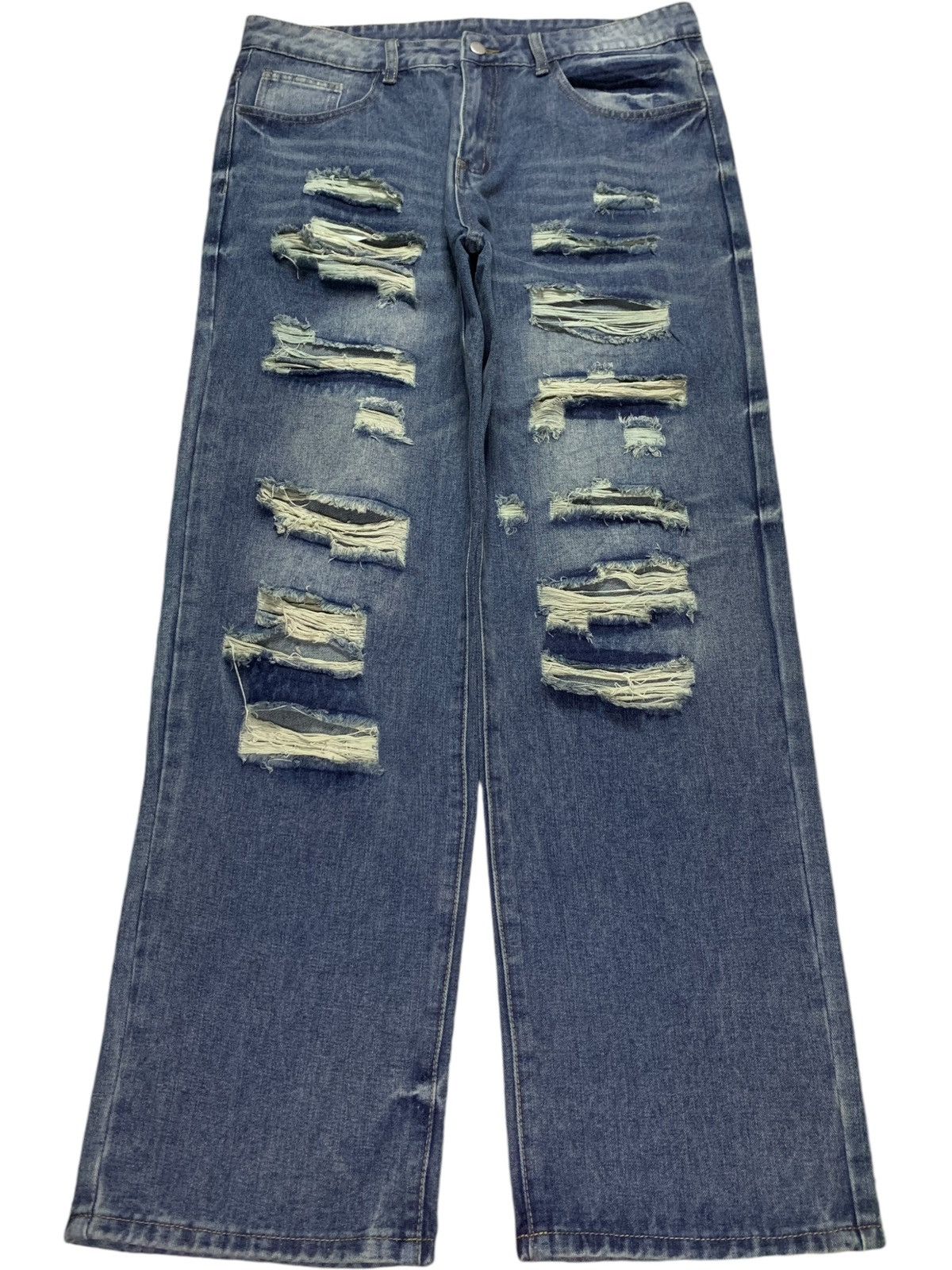 Japanese Brand SALES🔥Vintage Japanese Brand Blue Wash Ripped Baggy Jeans Size US 36 / EU 52 - 1 Thumbnail