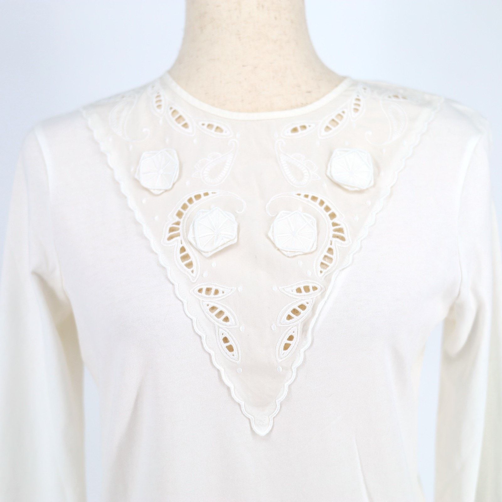 Helmut Lang Helmut Lang Women White Embroidery Long Sleeve Top Size S Size S / US 4 / IT 40 - 2 Thumbnail
