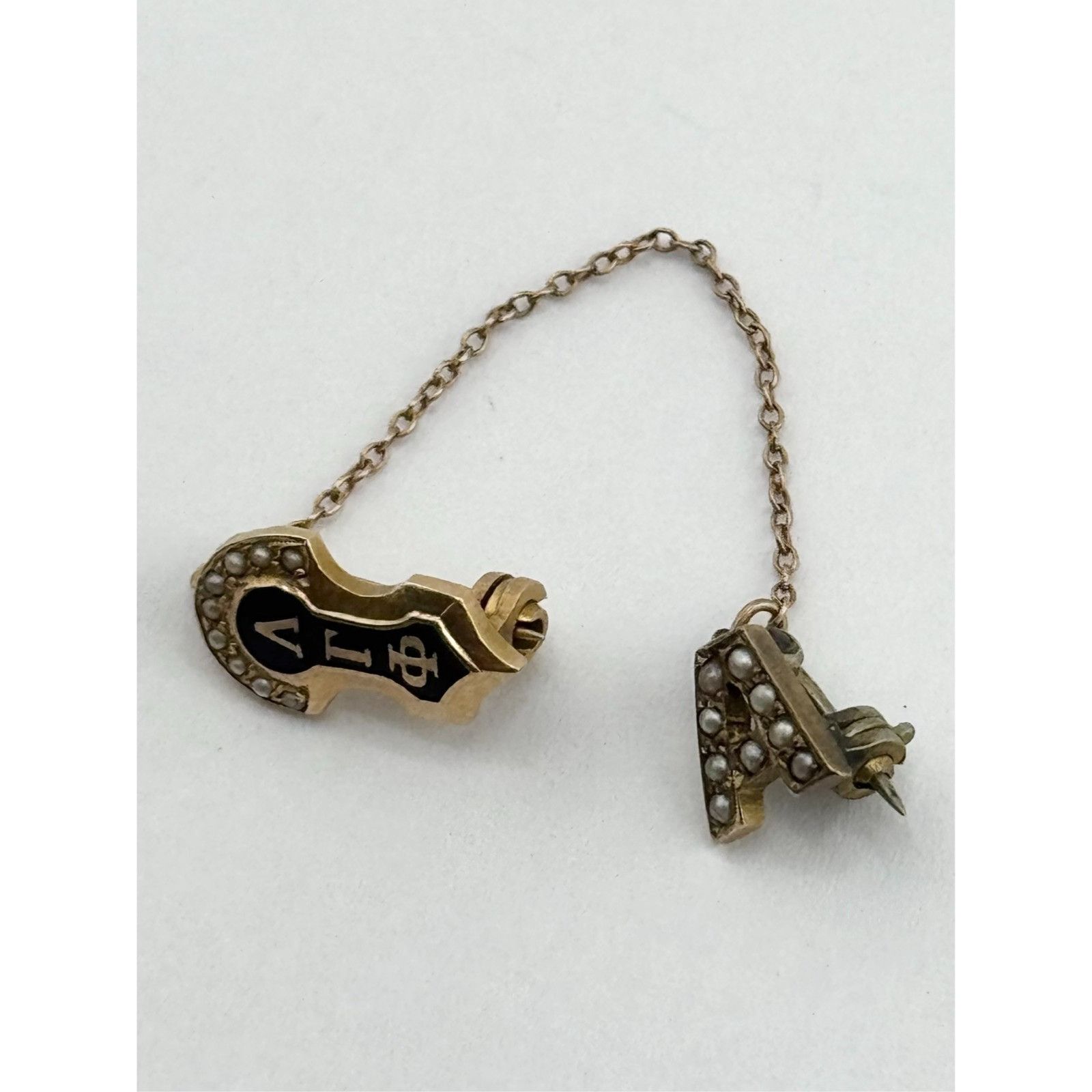 Vintage Vintage 14k Seed Pearl Black Enamel Fraternity badge chapter Size ONE SIZE - 4 Thumbnail